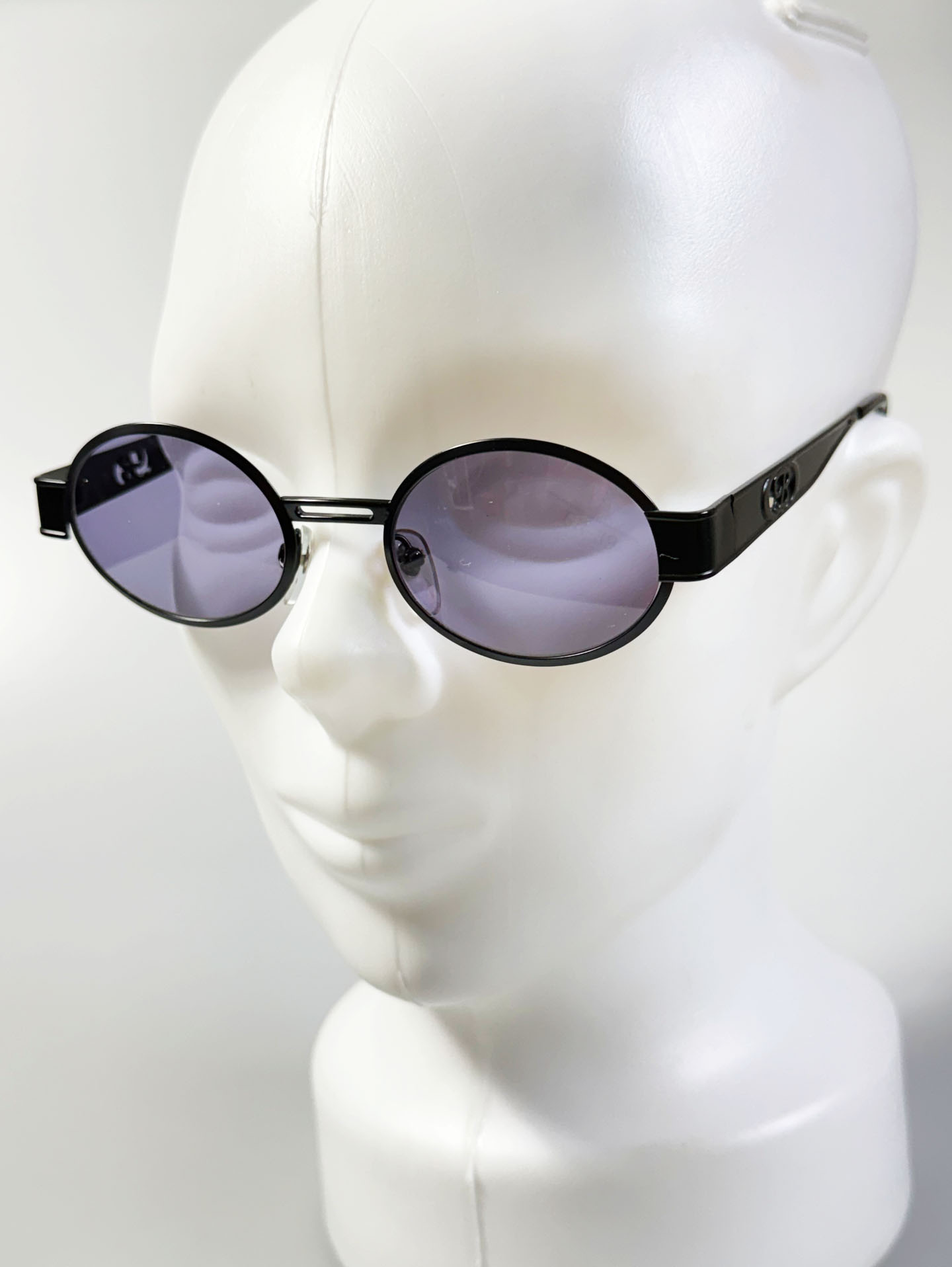 90's BRUNO BASSINI Black Oval Metal Tint Sunglasses