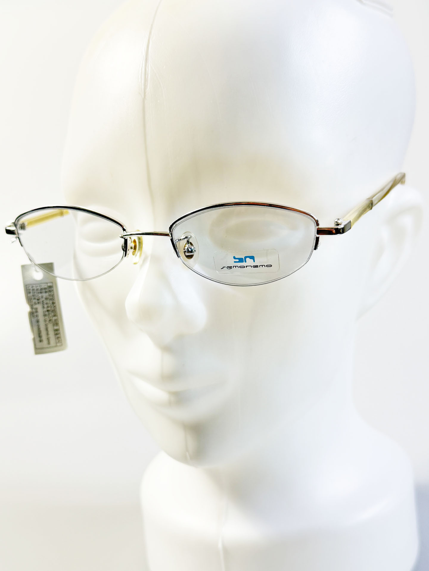 SEMONEMO Silver Oval Half-Rim Metal Frame Glasses