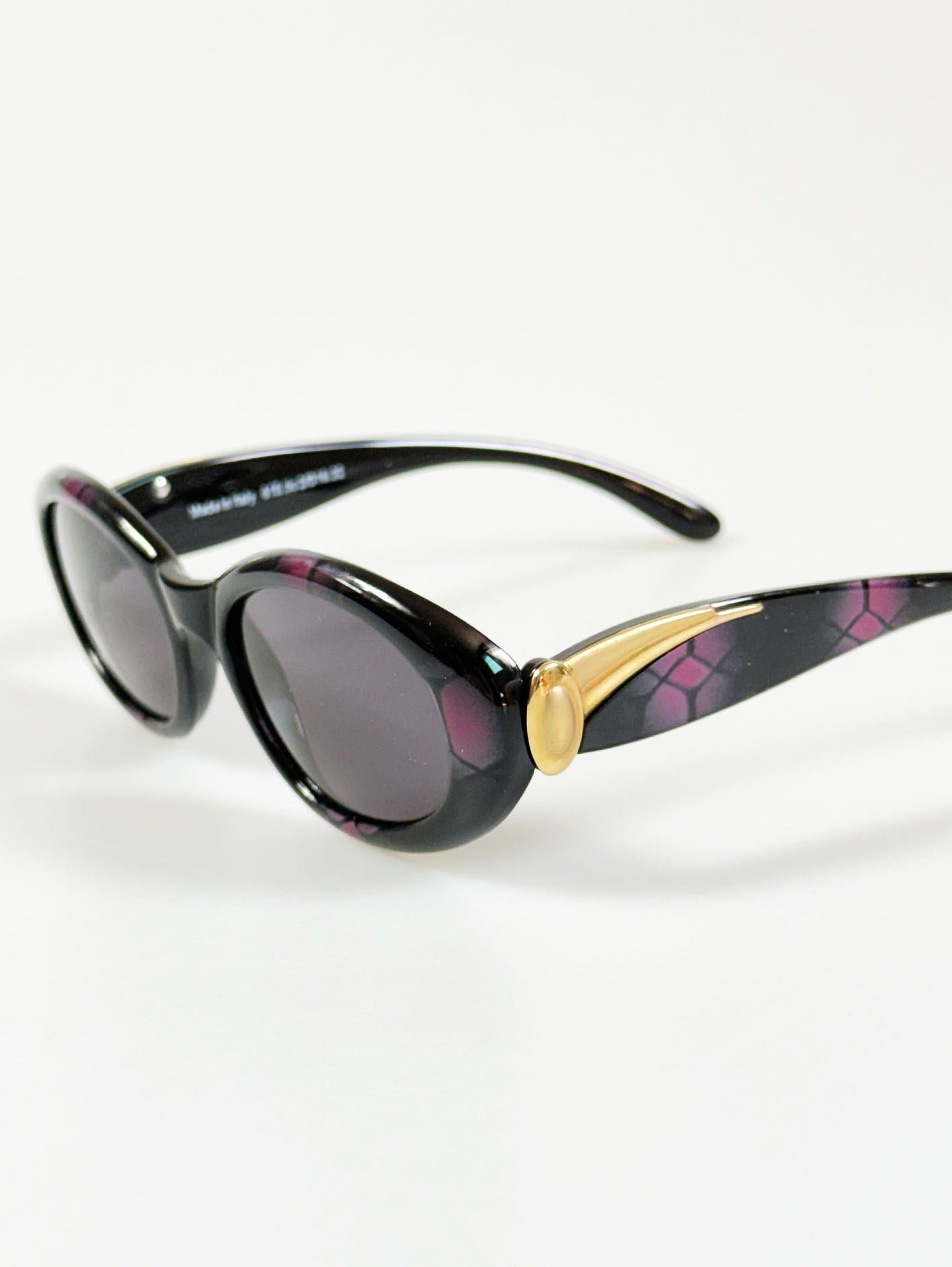 90's Italy Black & Purple Bold Oval Frame Sunglasses