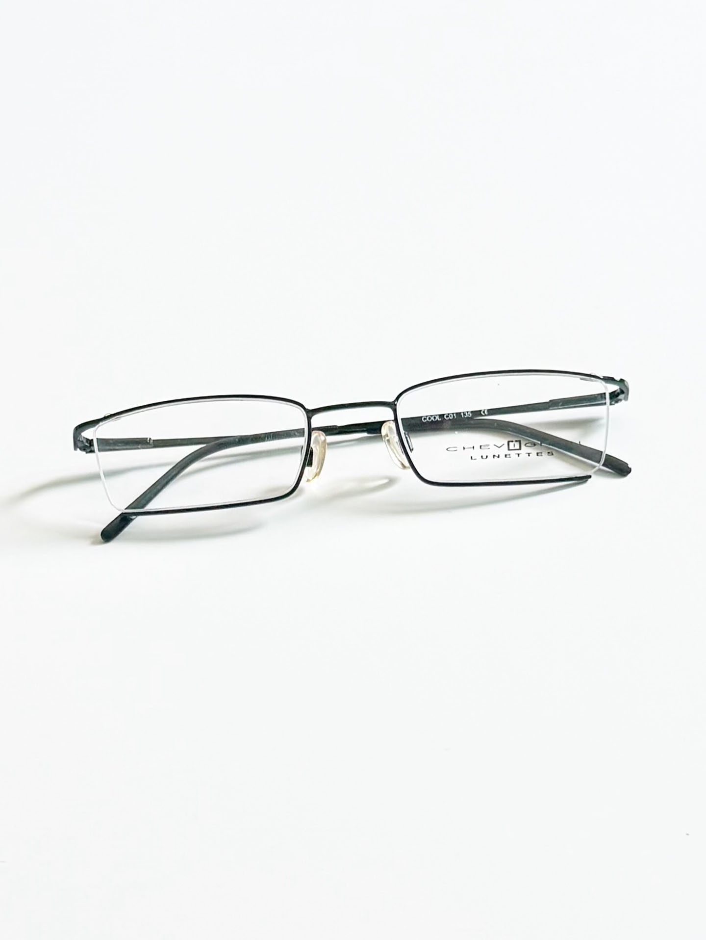 90's CHEVIGNON LUNETTES Black Square Semi-Rimless Metal Glasses