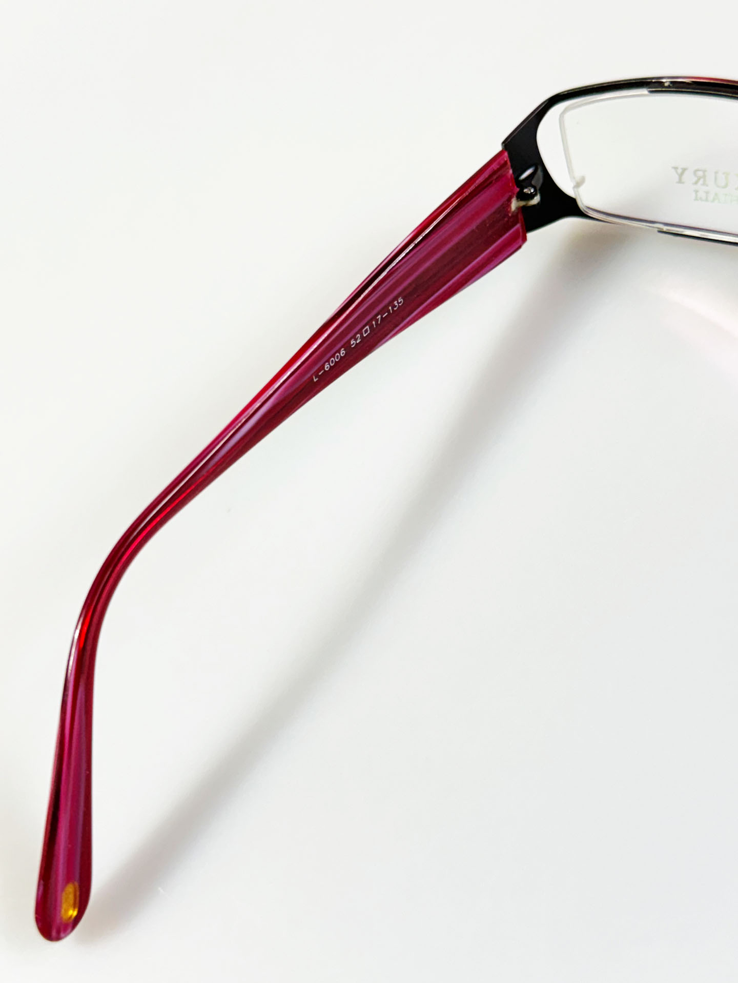 LUXURY OCCHIALI Burgundy Metal Slim Square Frame Glasses
