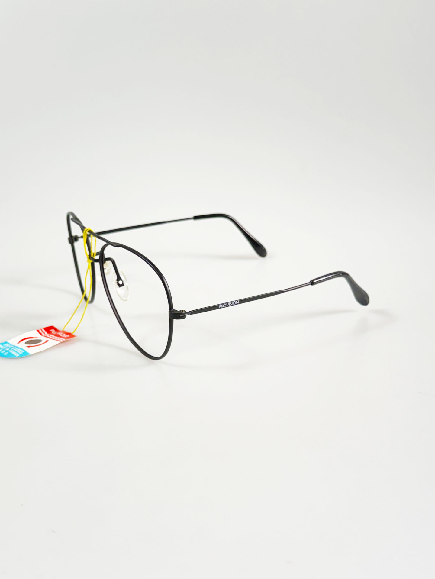 90's PROVISION Black Double-Bridge Aviator Metal Glasses
