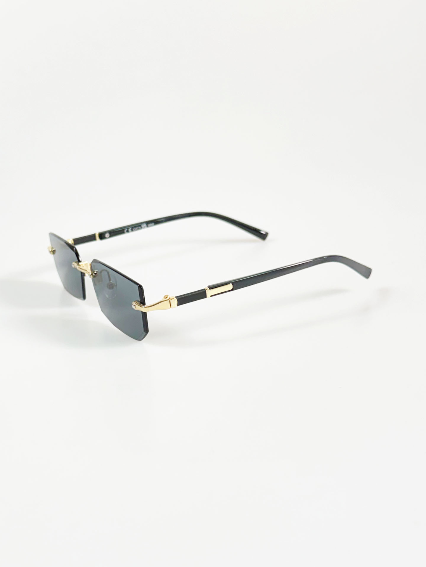Rimless Square Black Gold Metal Frame Sunglasses