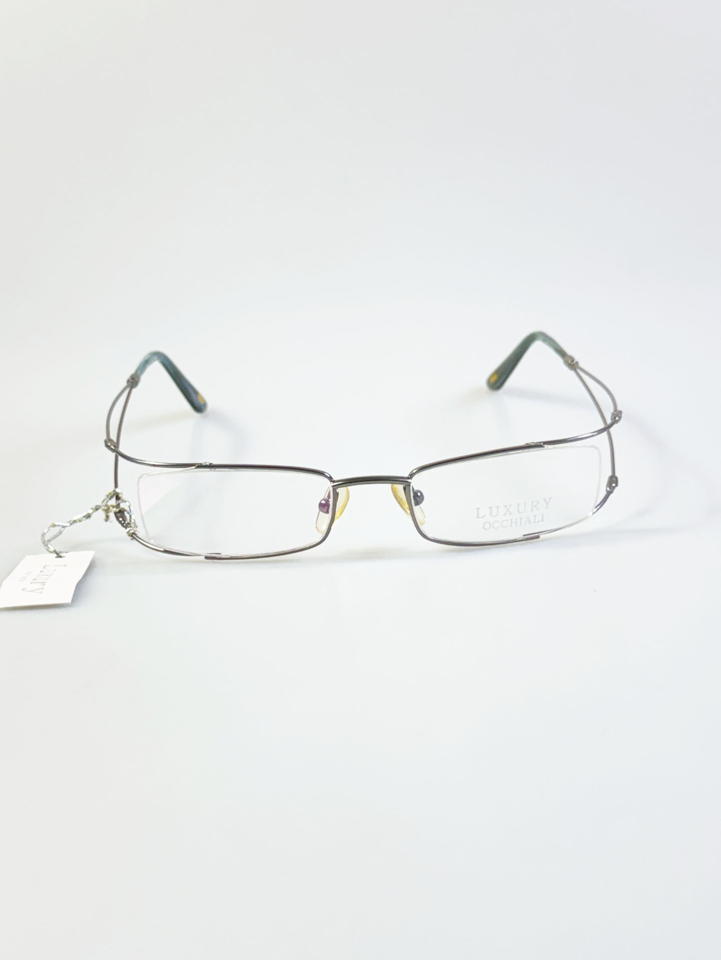 Luxury Occhiali Silver Slim Square Metal Frame Glasses