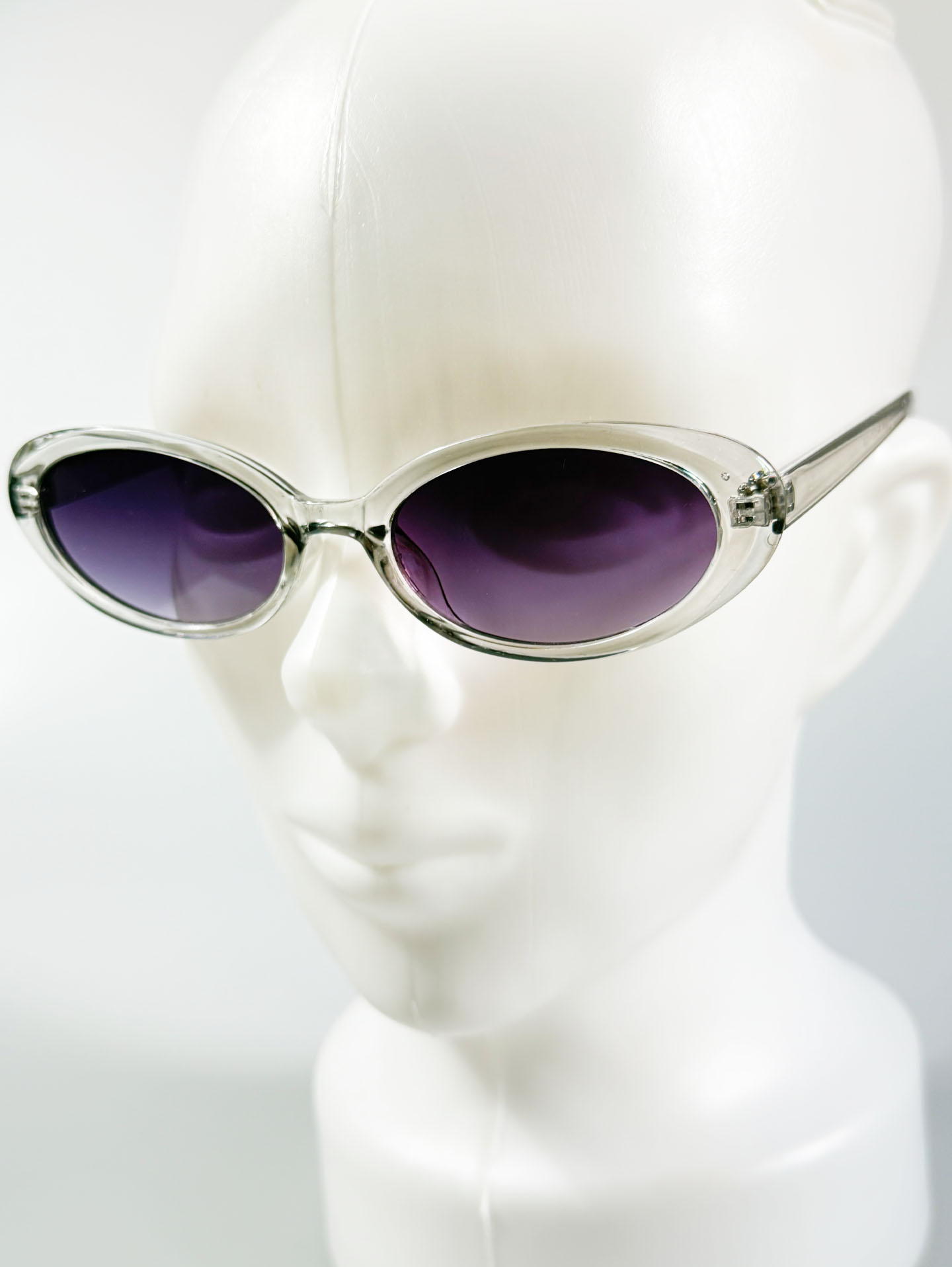 Clear Crystal Semi Cat-Eye Oval Frame Tint Sunglasses