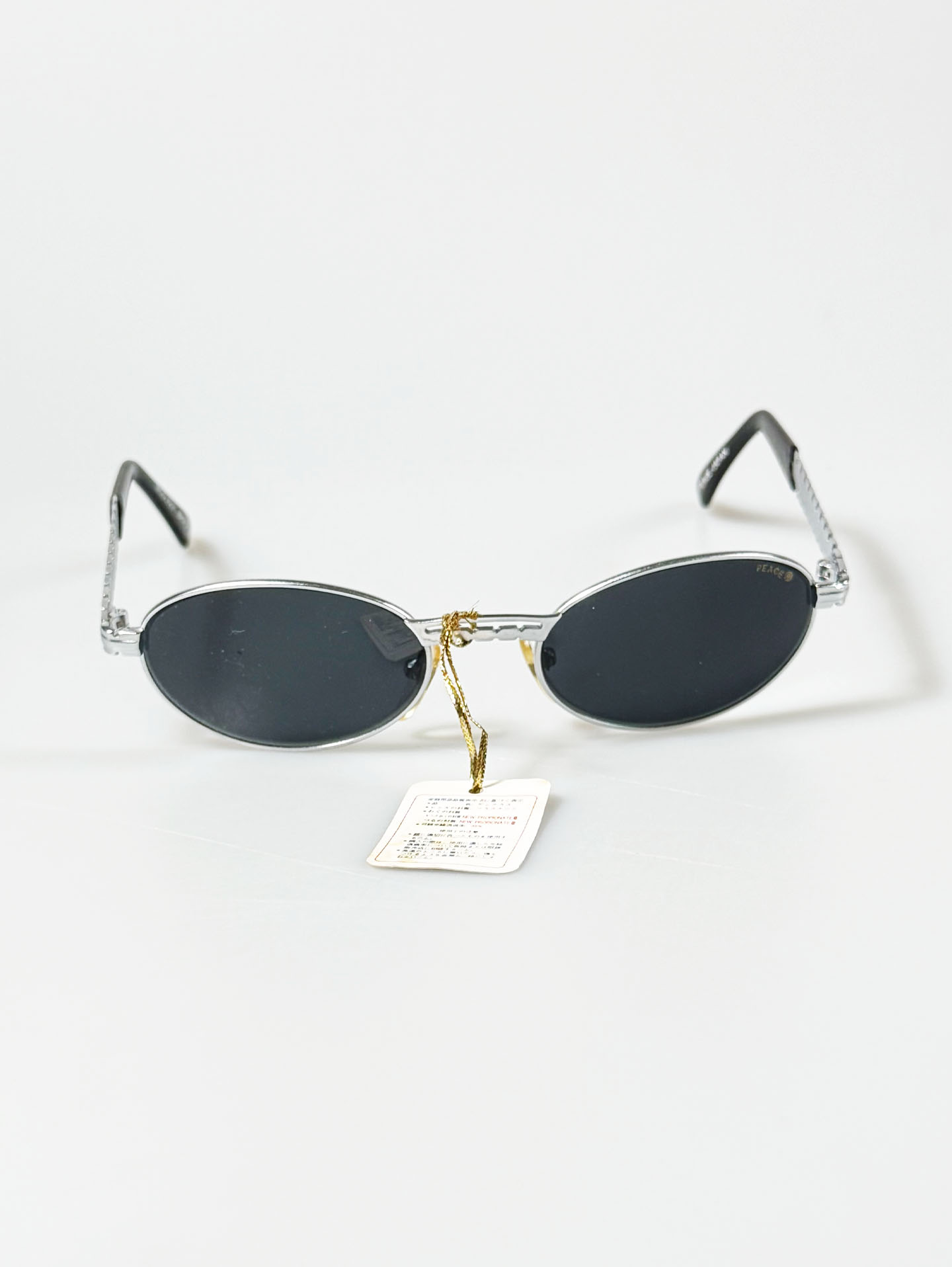 90's PEACE JAPAN Silver Slim Oval Metal Frame Sunglasses