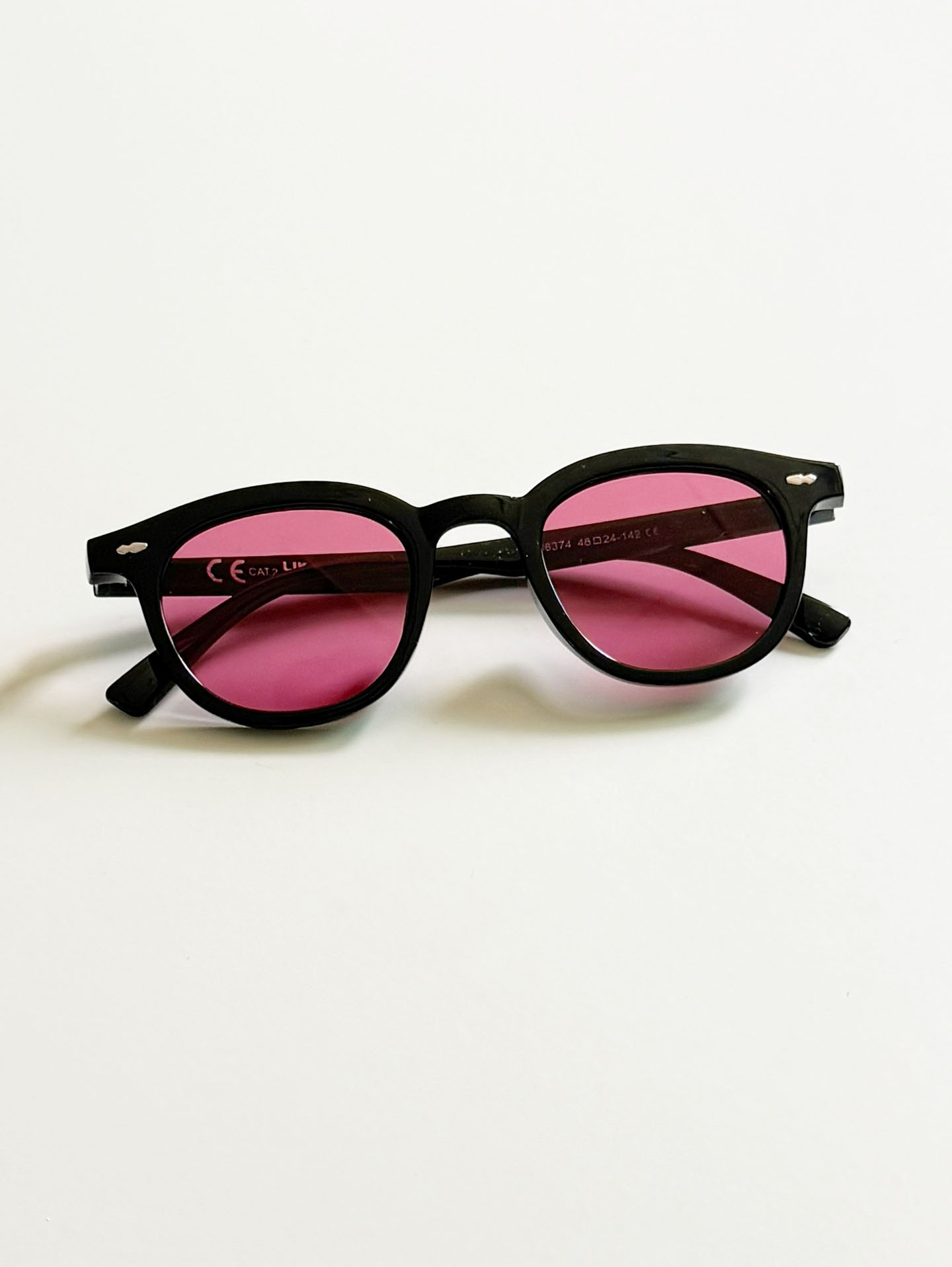 Black Bold Rounded Square Pink Tint Sunglasses
