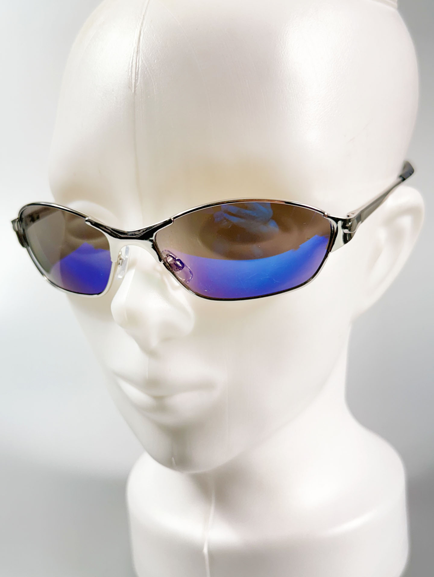 Silver Wraparound Square Metal Mirrored Sunglasses