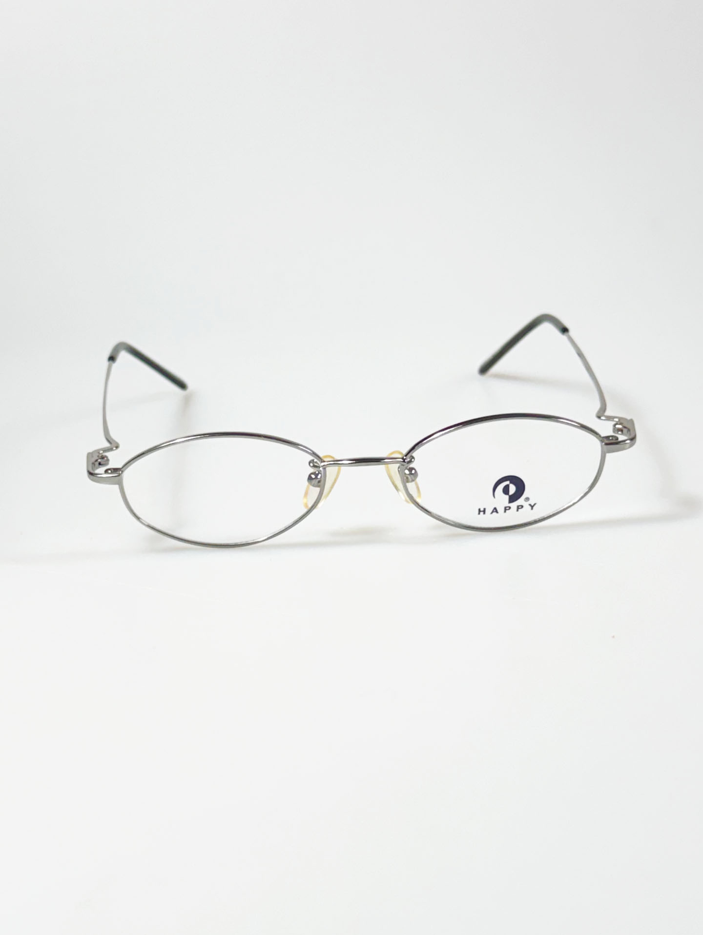 90's HAPPY OPTICAL Silver Slim Oval Metal Frame Glasses