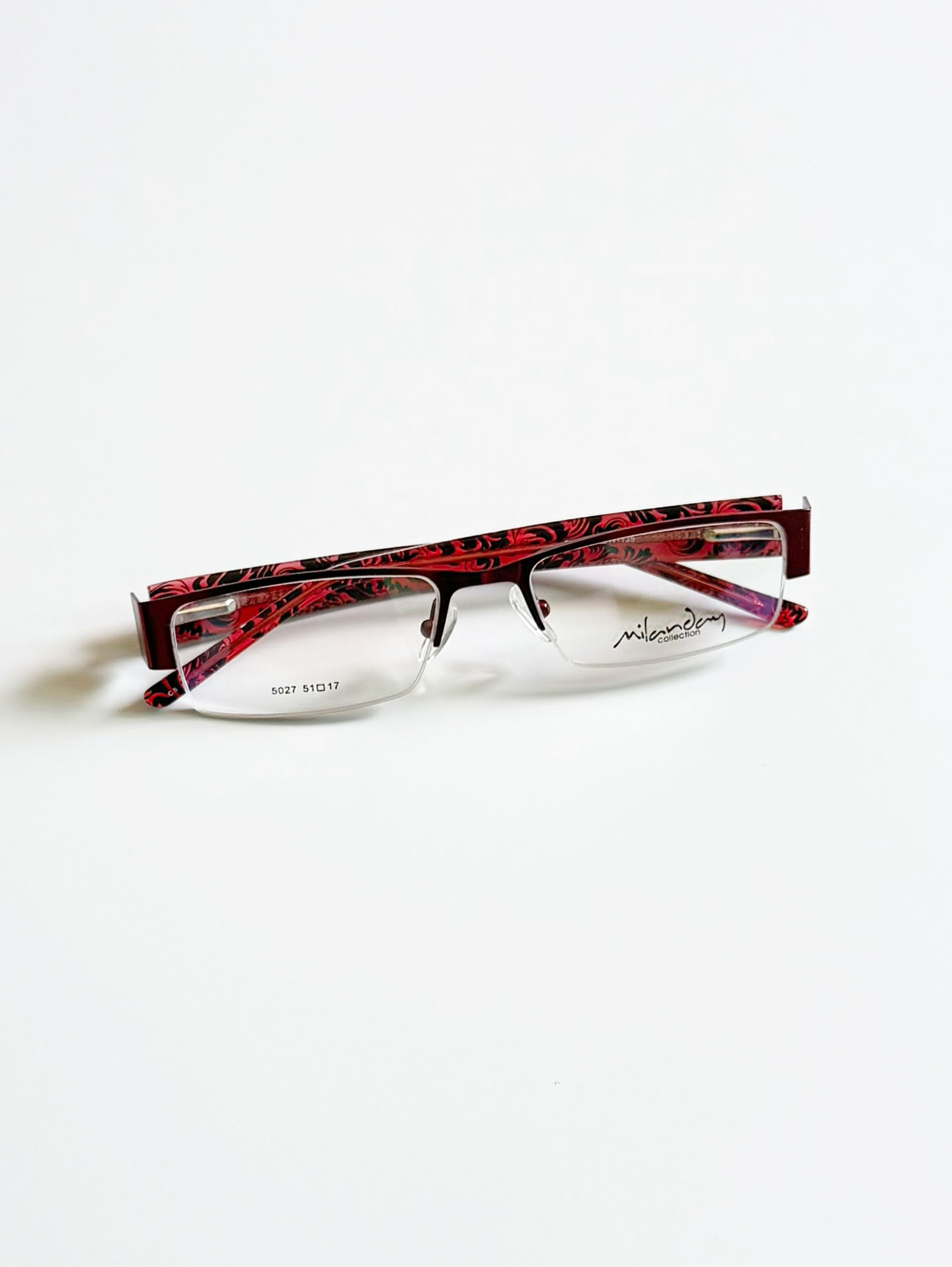 Milanday Half Rim Square Red Metal Frame Glasses