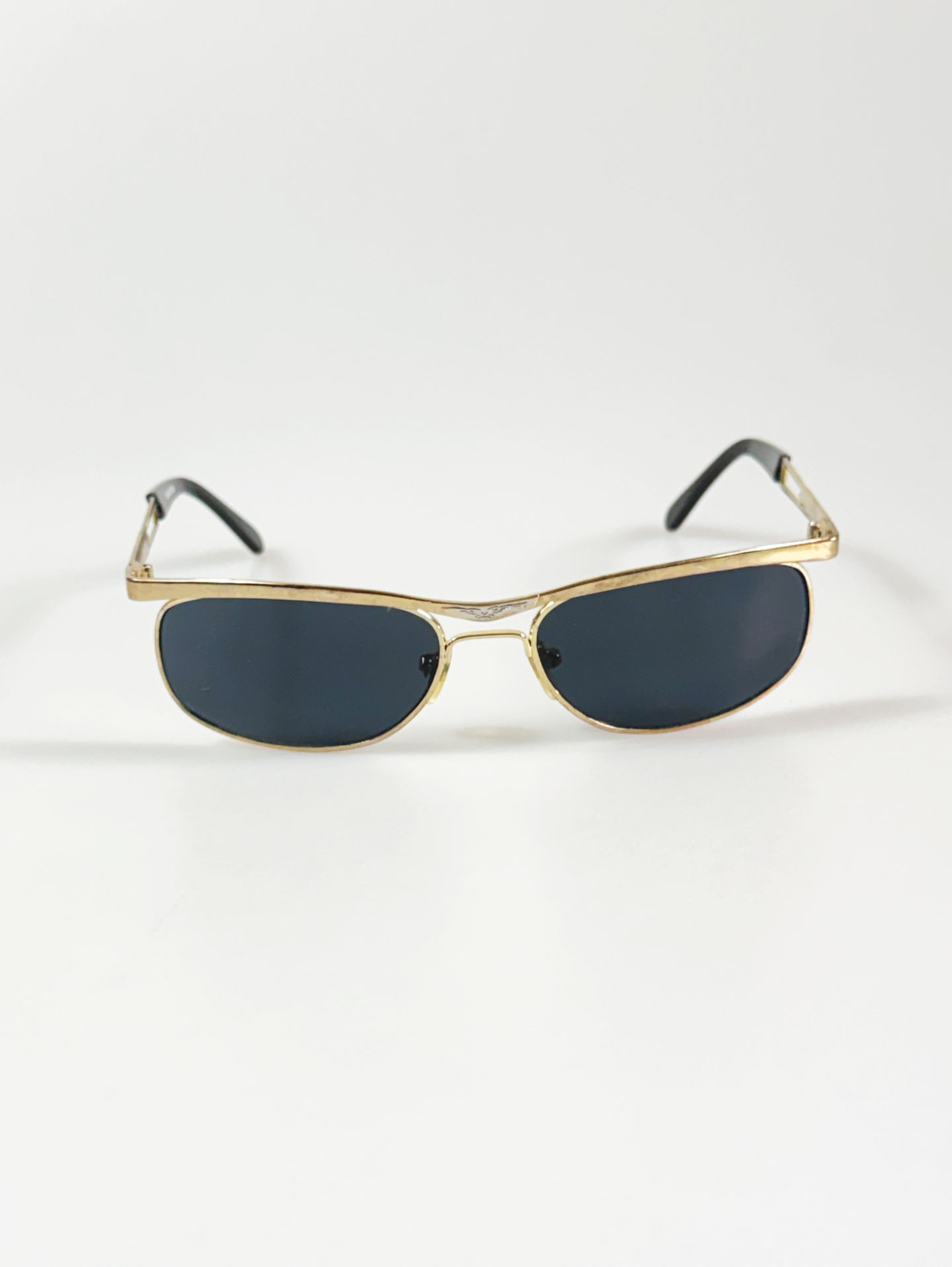 90's CHINI Gold Double Bridge Square Metal Frame Sunglasses
