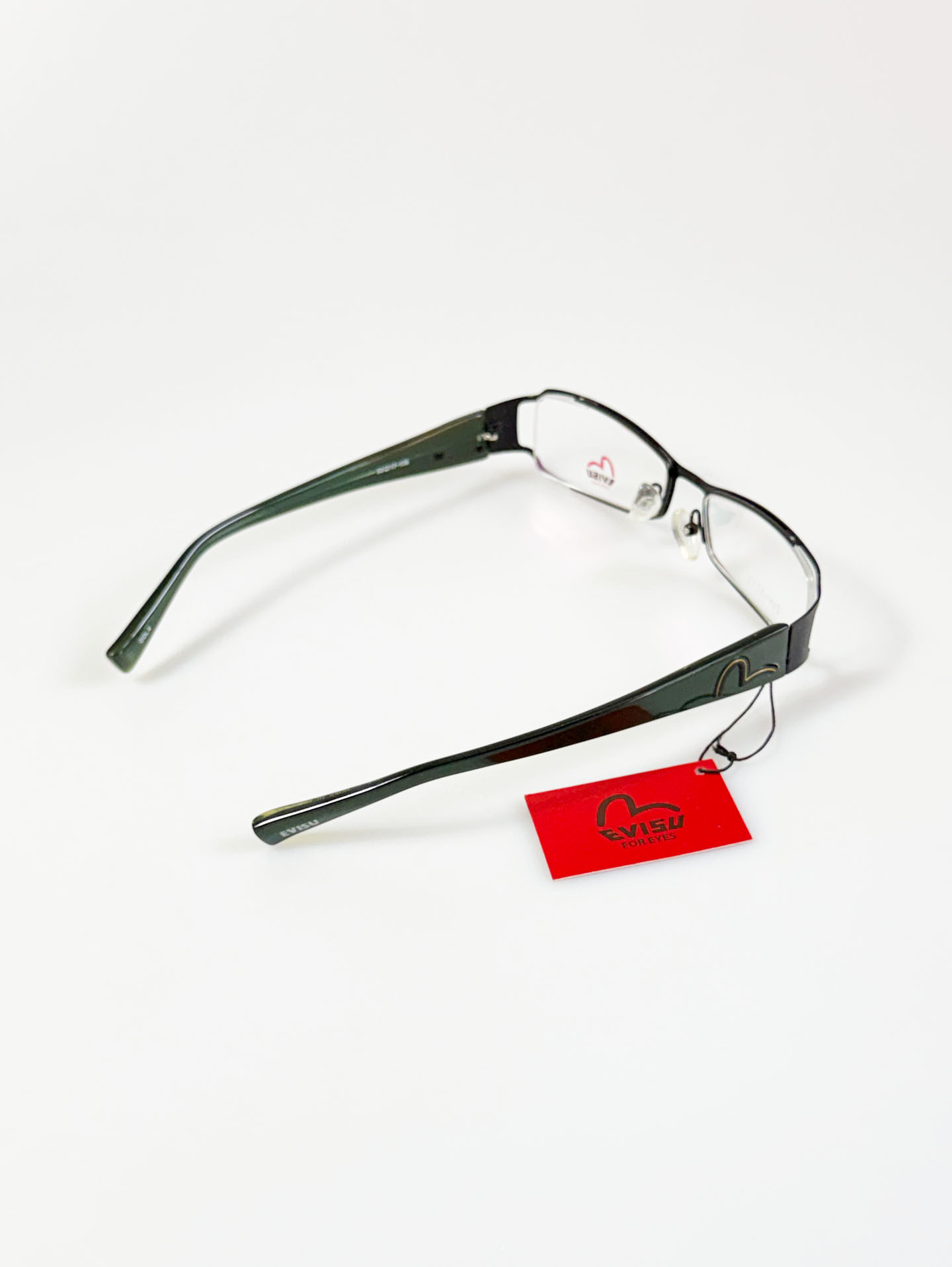 EVISU Black & Dark Green Slim Square Combination Frame Glasses