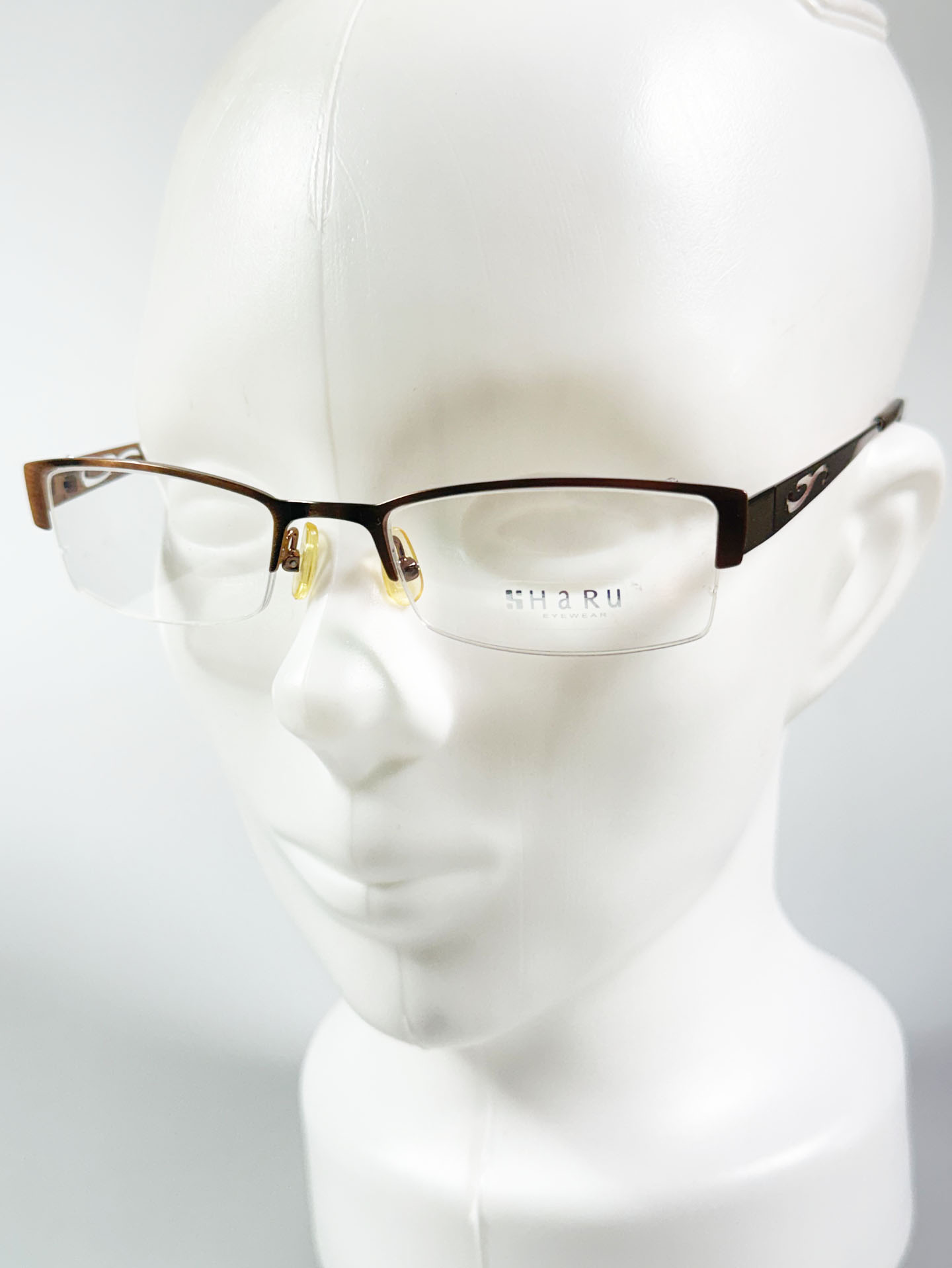 HARU Semi-Rimless Brown Square Metal Frame Glasses
