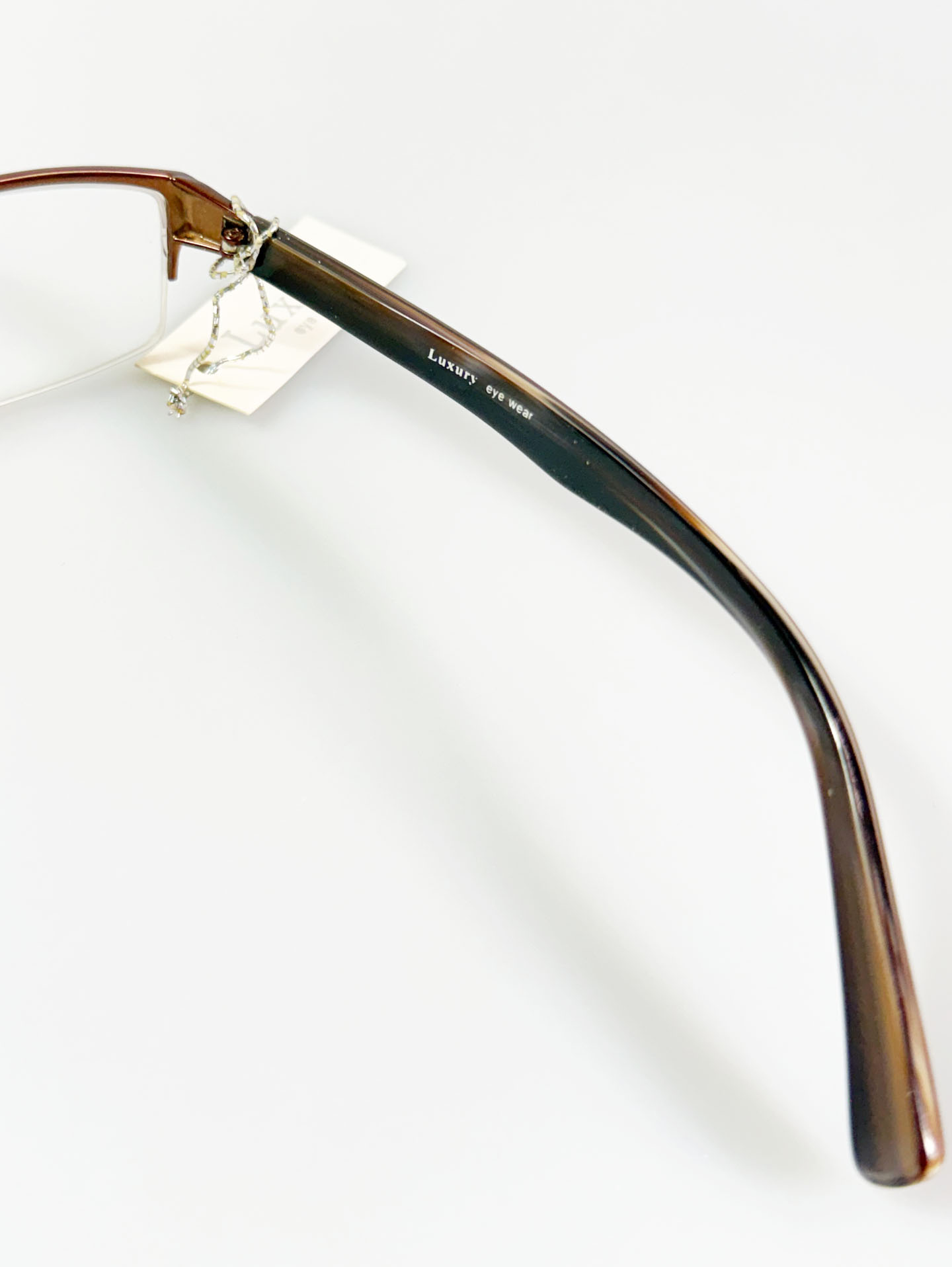 LUXURY Eyewear Brown Square Half-Rim Metal Glasses
