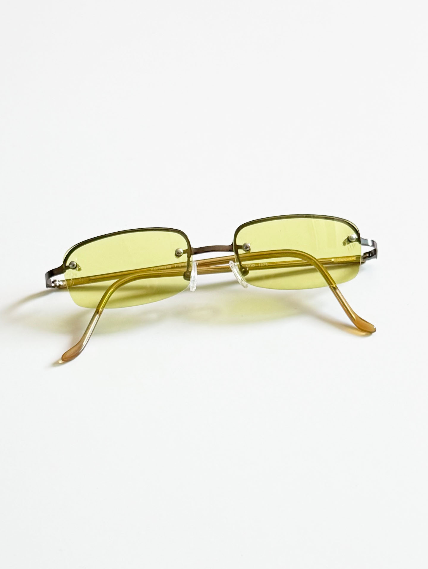 90's ODISAY Yellow Tint Rimless Square Sunglasses