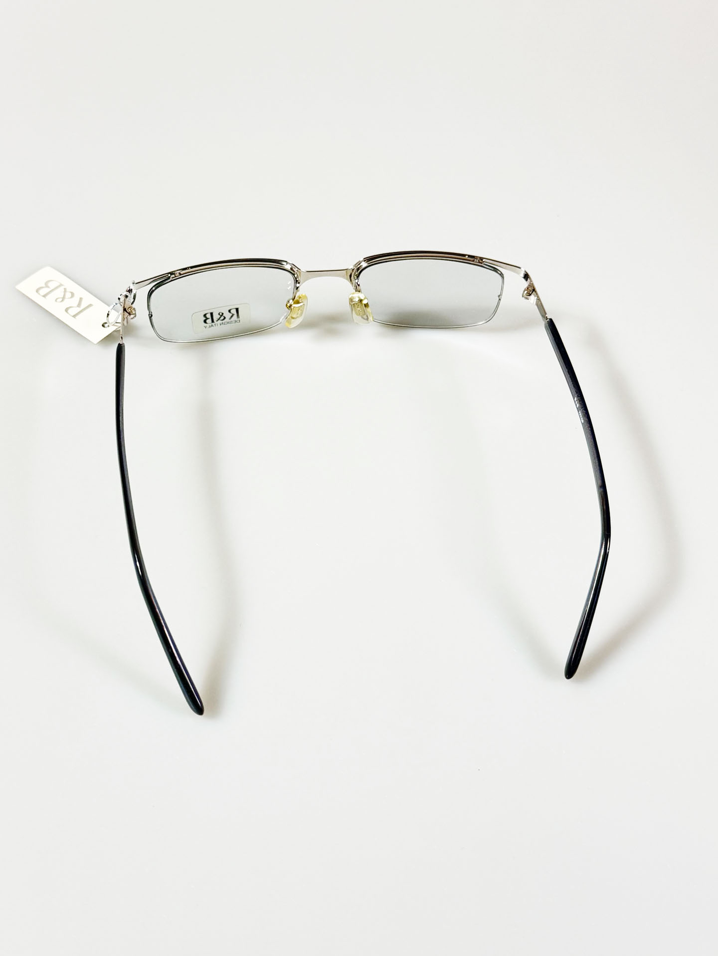 R&B Eywear Silver Semi-Rimless Square Metal Frame Glasses