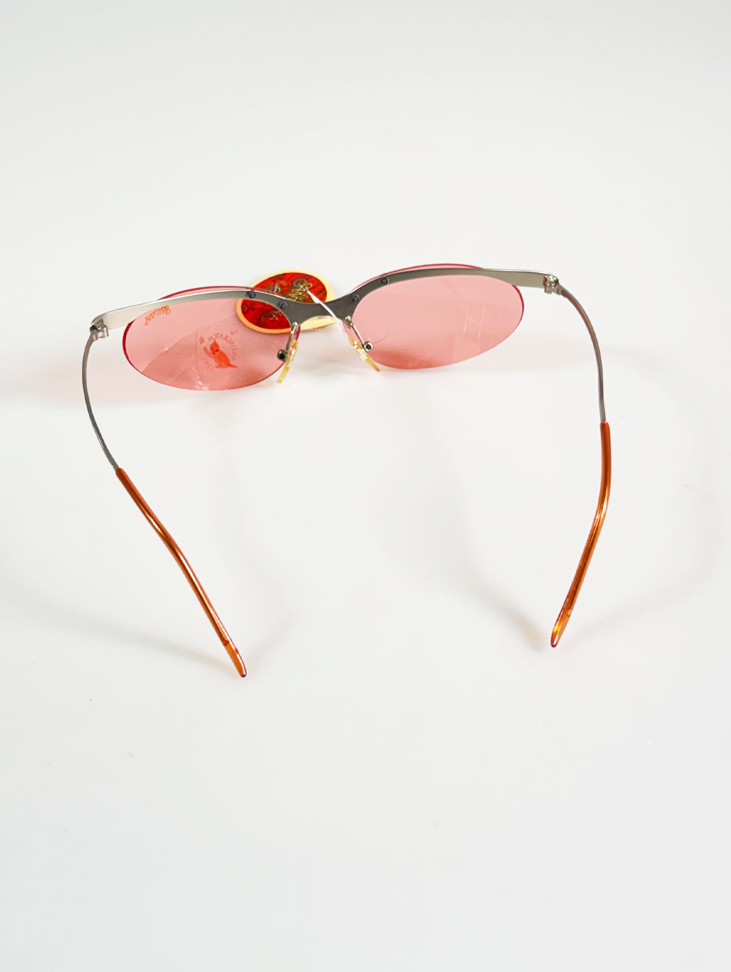 90's SANTANA Silver Rimless Oval Metal Pink Tint Sunglasses