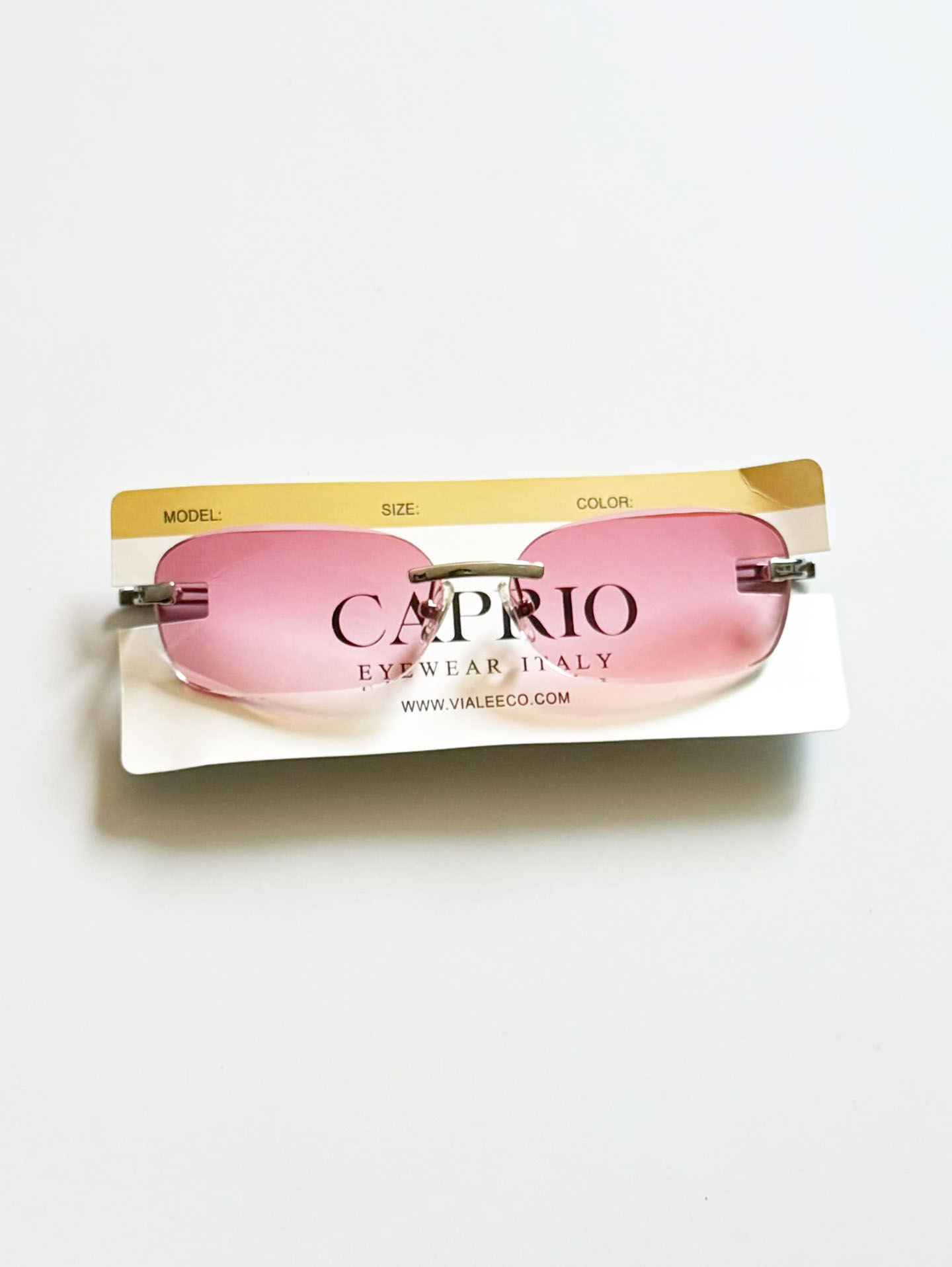 CAPRIO Rimless Square Pink Tint Metal Sunglasses