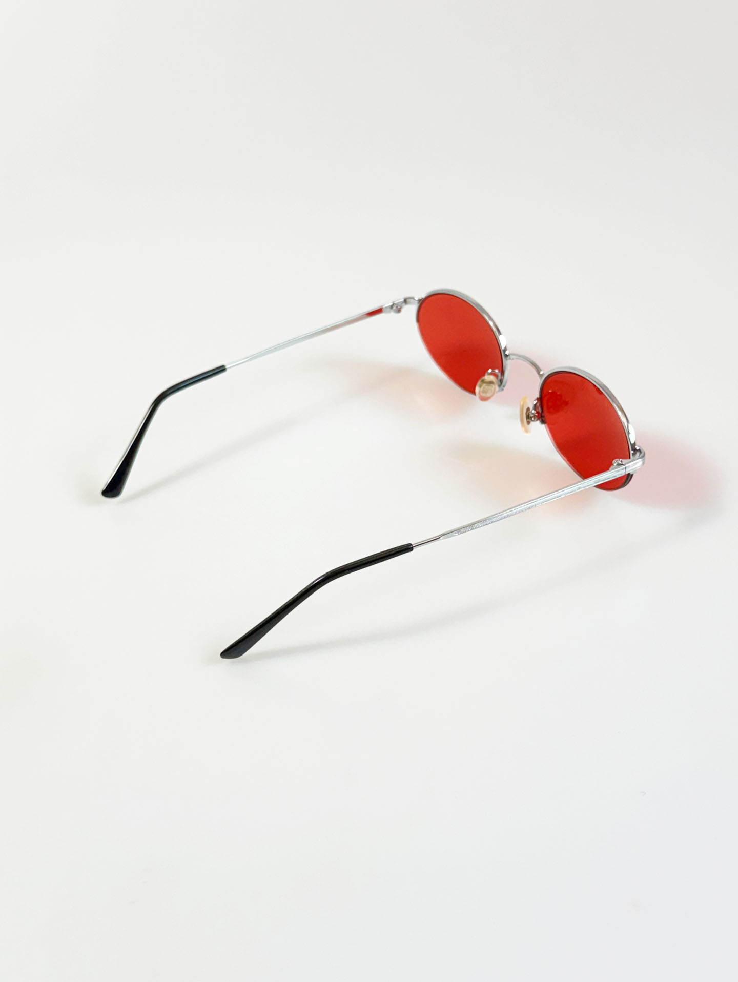 90's Silver Metal Semi-Rimless Oval Red Tinted Glasses