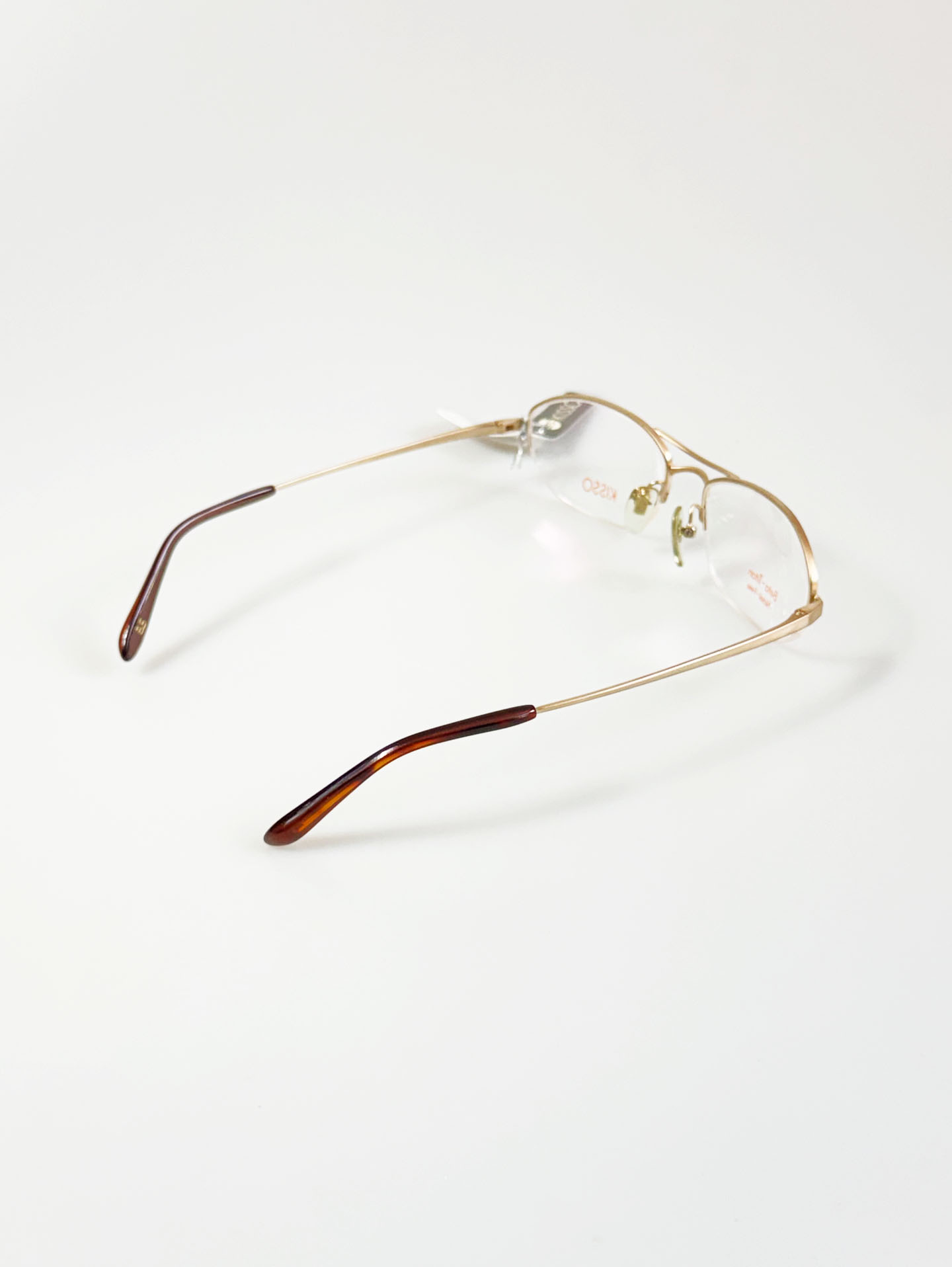 KISSO Gold Beta Titanium Double-Bridge Semi-Rimless Square Frame Glasses