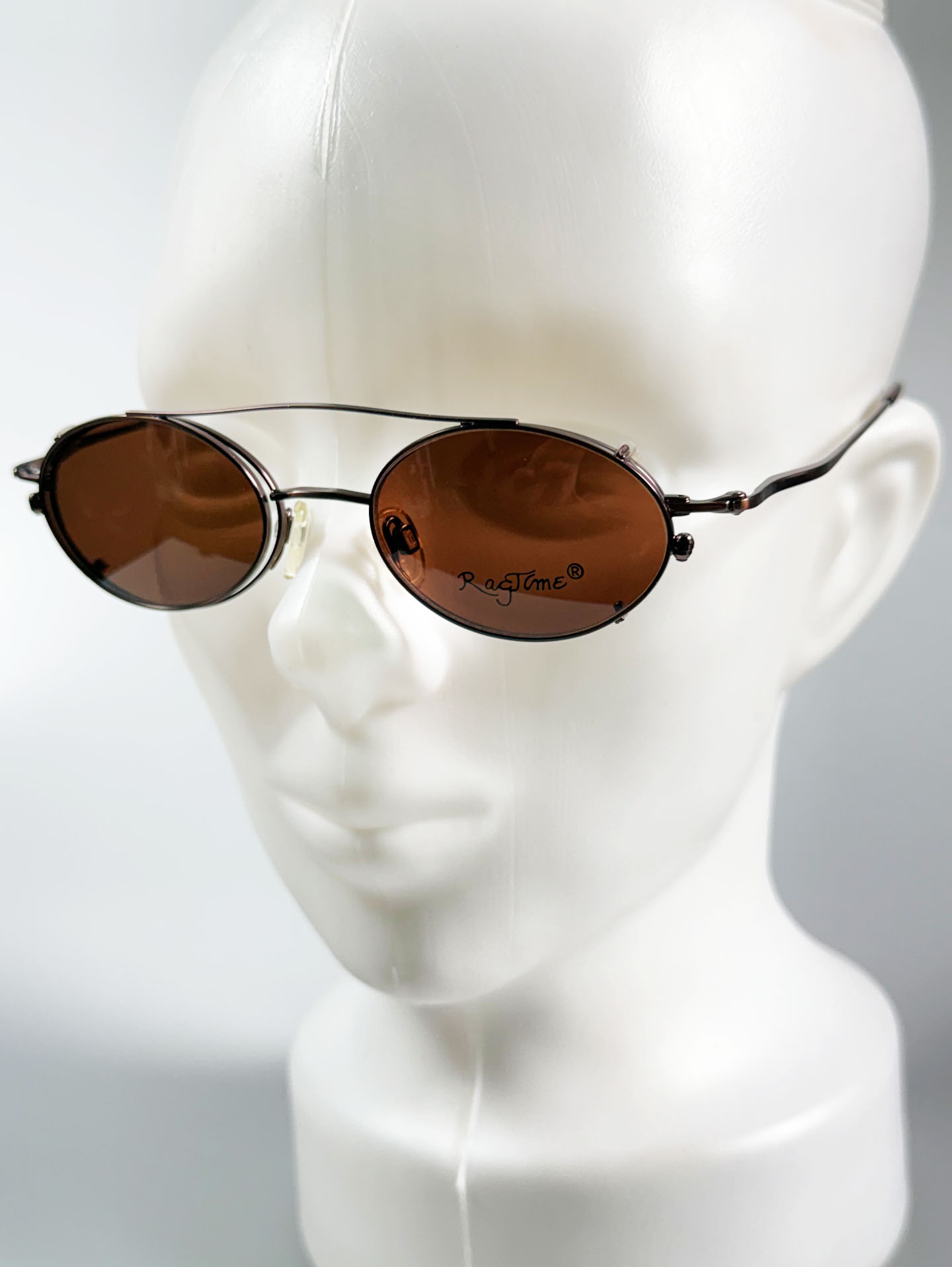 90's RAGTIME Brown Slim Oval Metal Clip-On Glasses