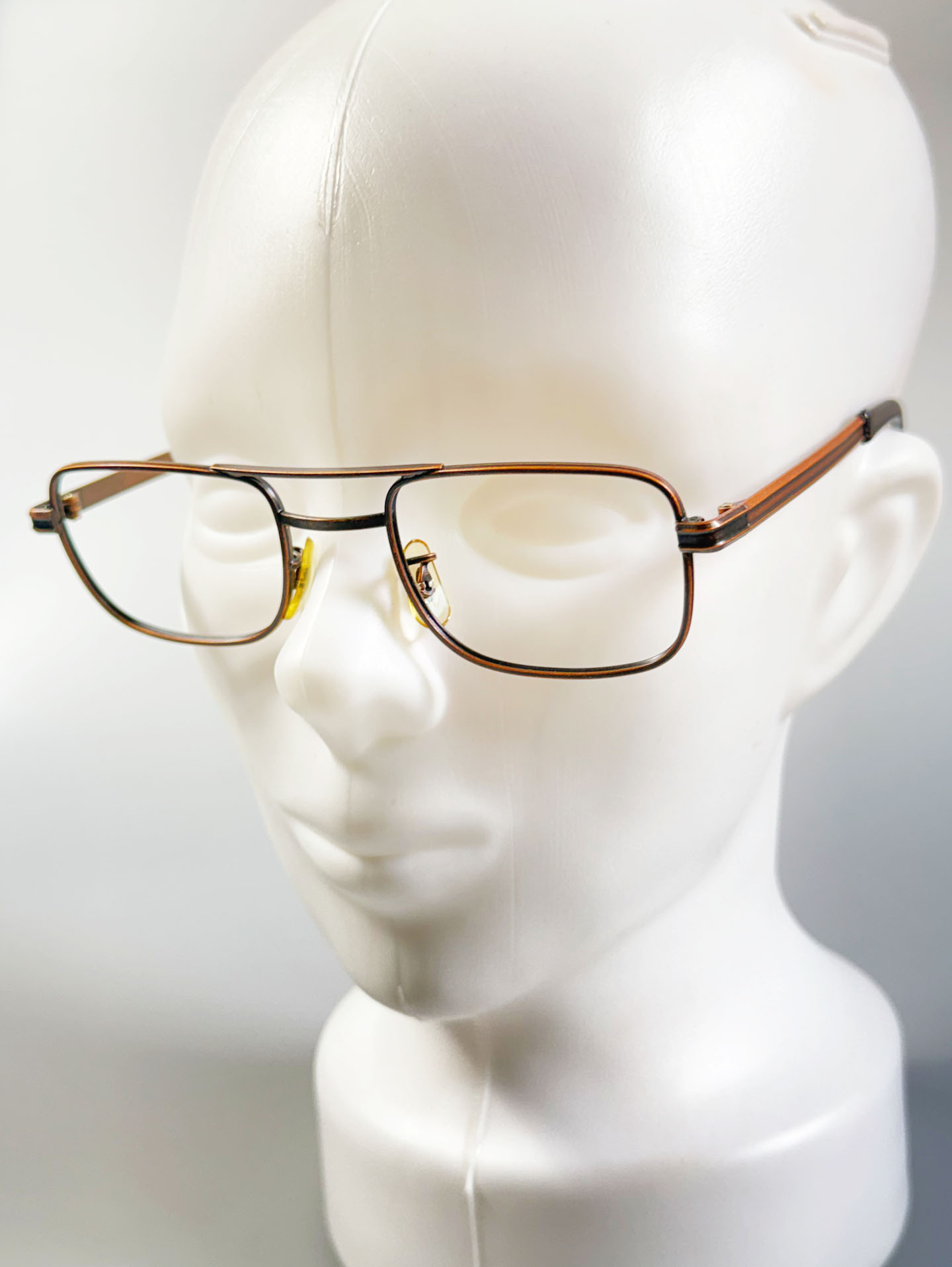 90's UNIVERSAL Antique Brown Square Aviator Metal Frame Glasses