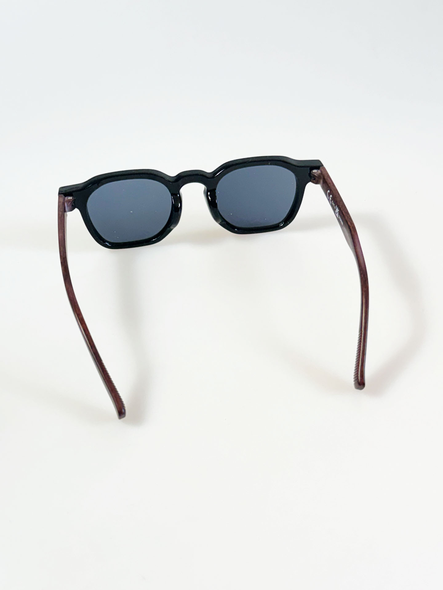 Black Bold Square Wood-Pattern Temples Sunglasses