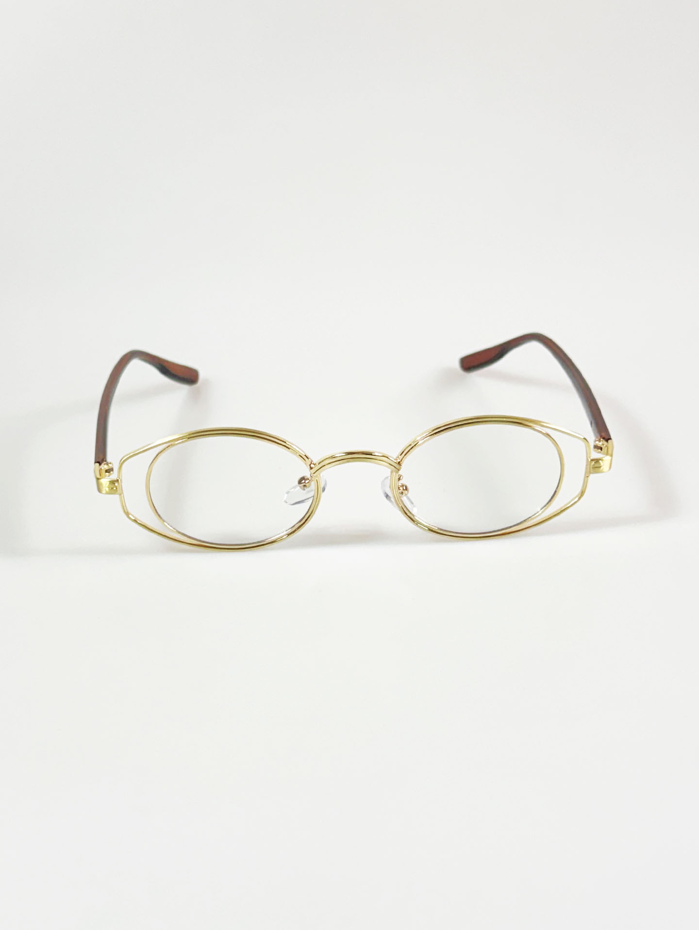 90’s Gold Metal Slim Oval Double Rim Frame Glasses
