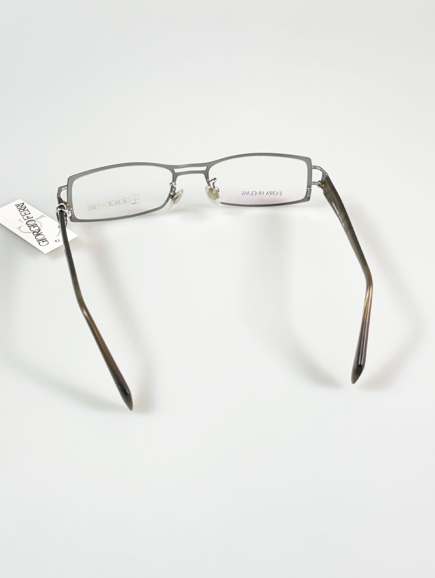 GIORGIO FERRI Silver Gray Double-Bridge Slim Square Metal Glasses