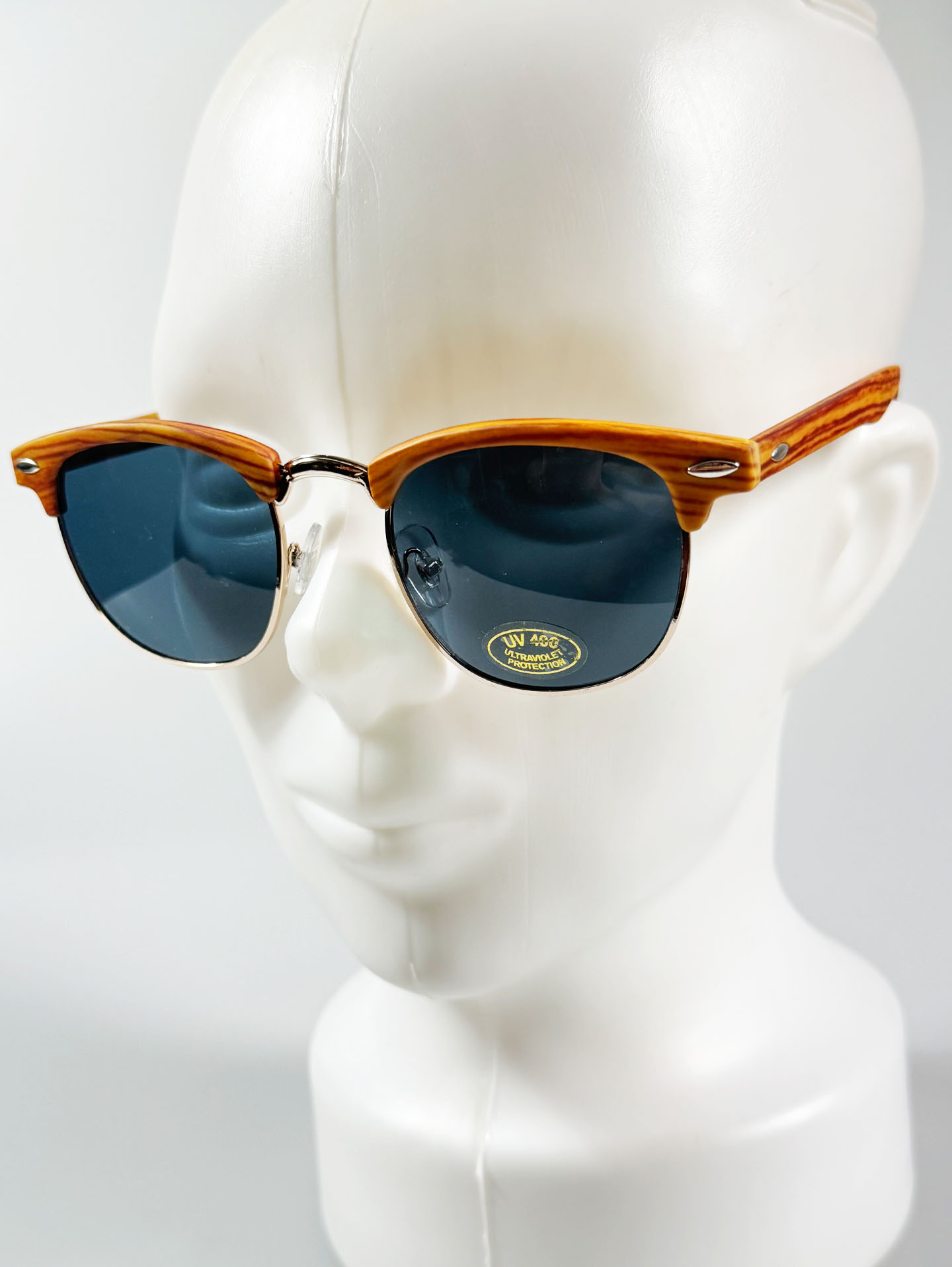 Woodgrain Clubmaster Half-Rim Sunglasses