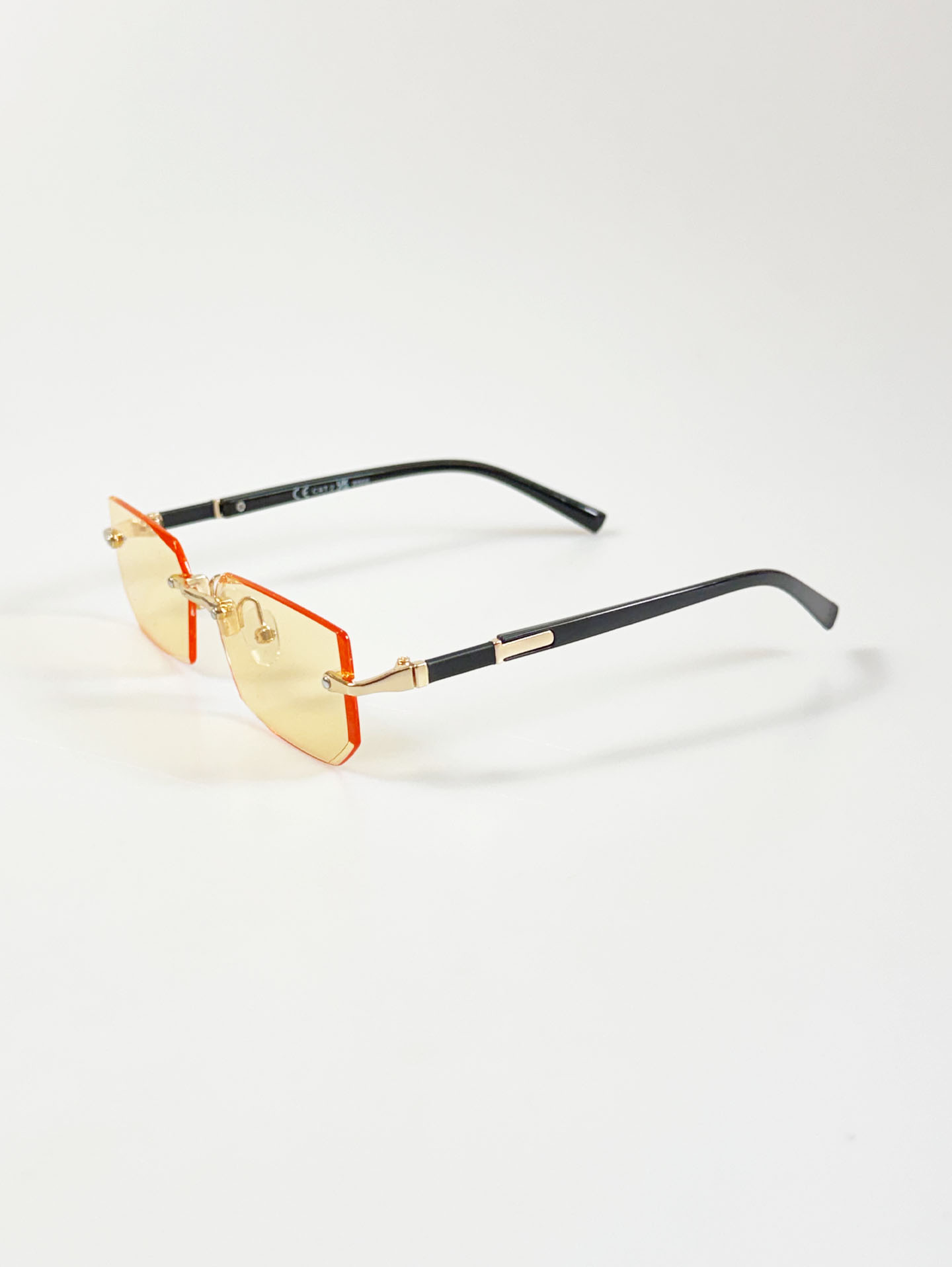 Light Orange Tint Rimless Square Gold Metal Sunglasses