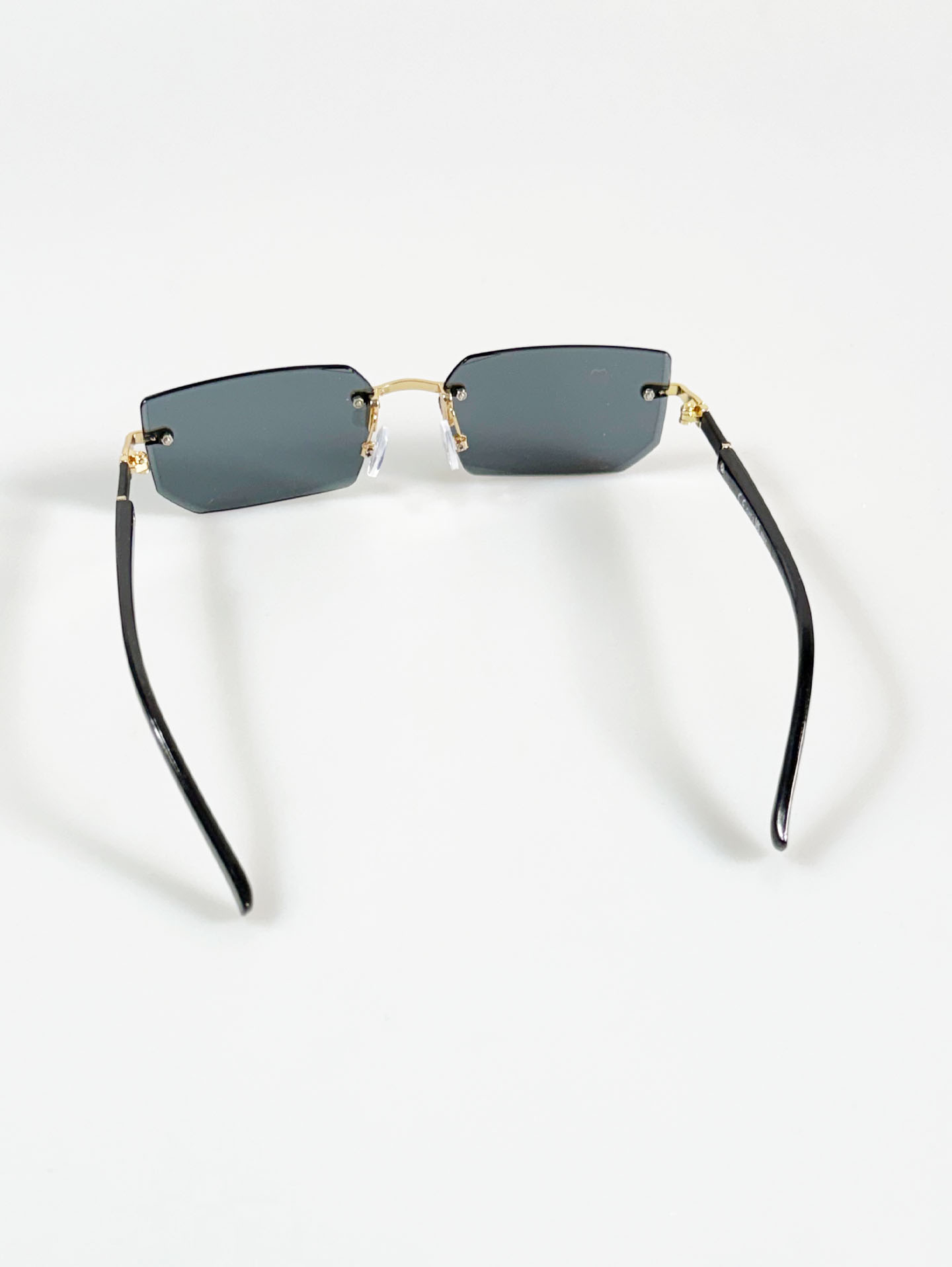 Rimless Square Black Gold Metal Frame Sunglasses
