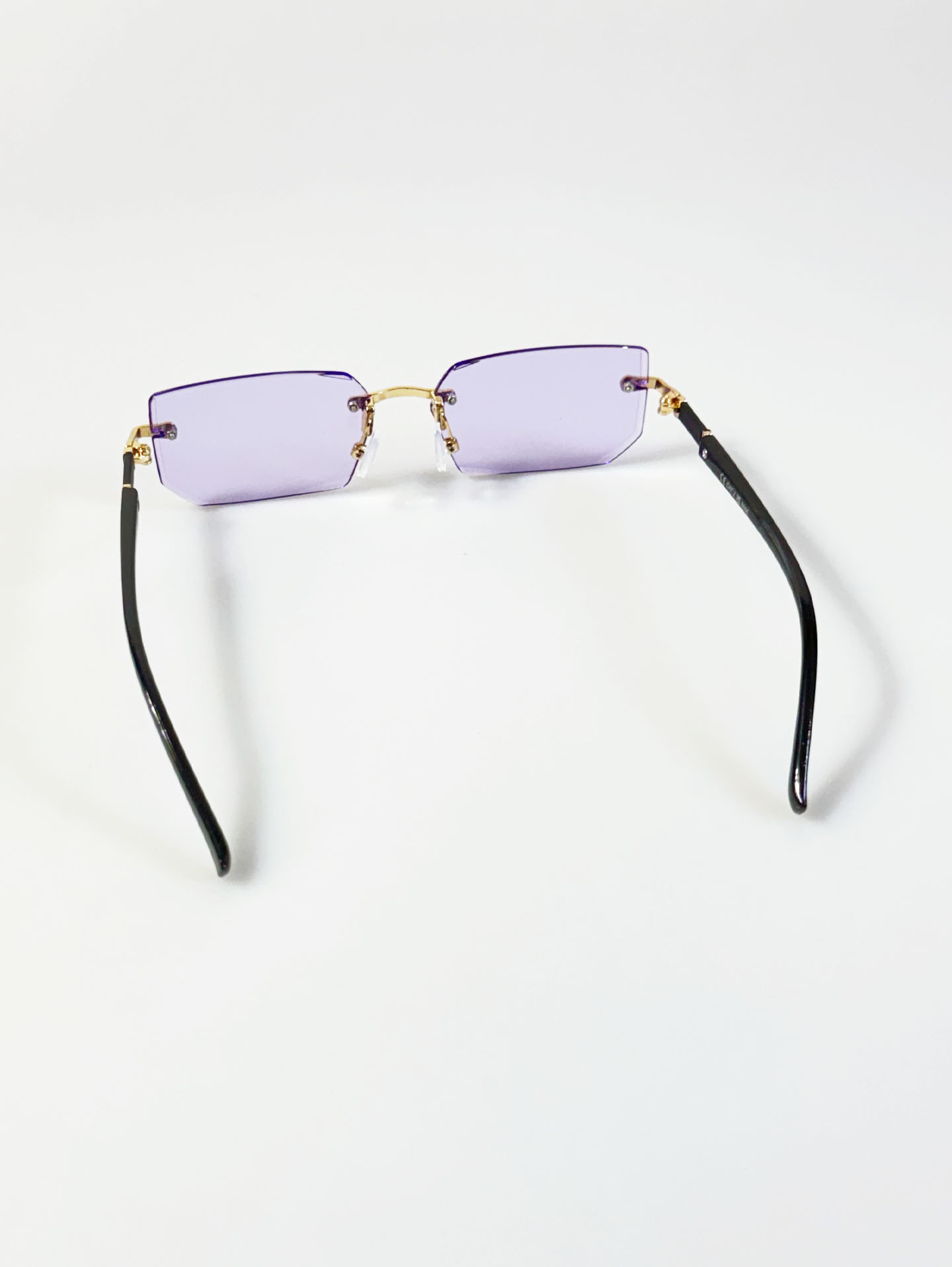 Rimless Square Gold Metal Frame Lavender Tint Sunglasses