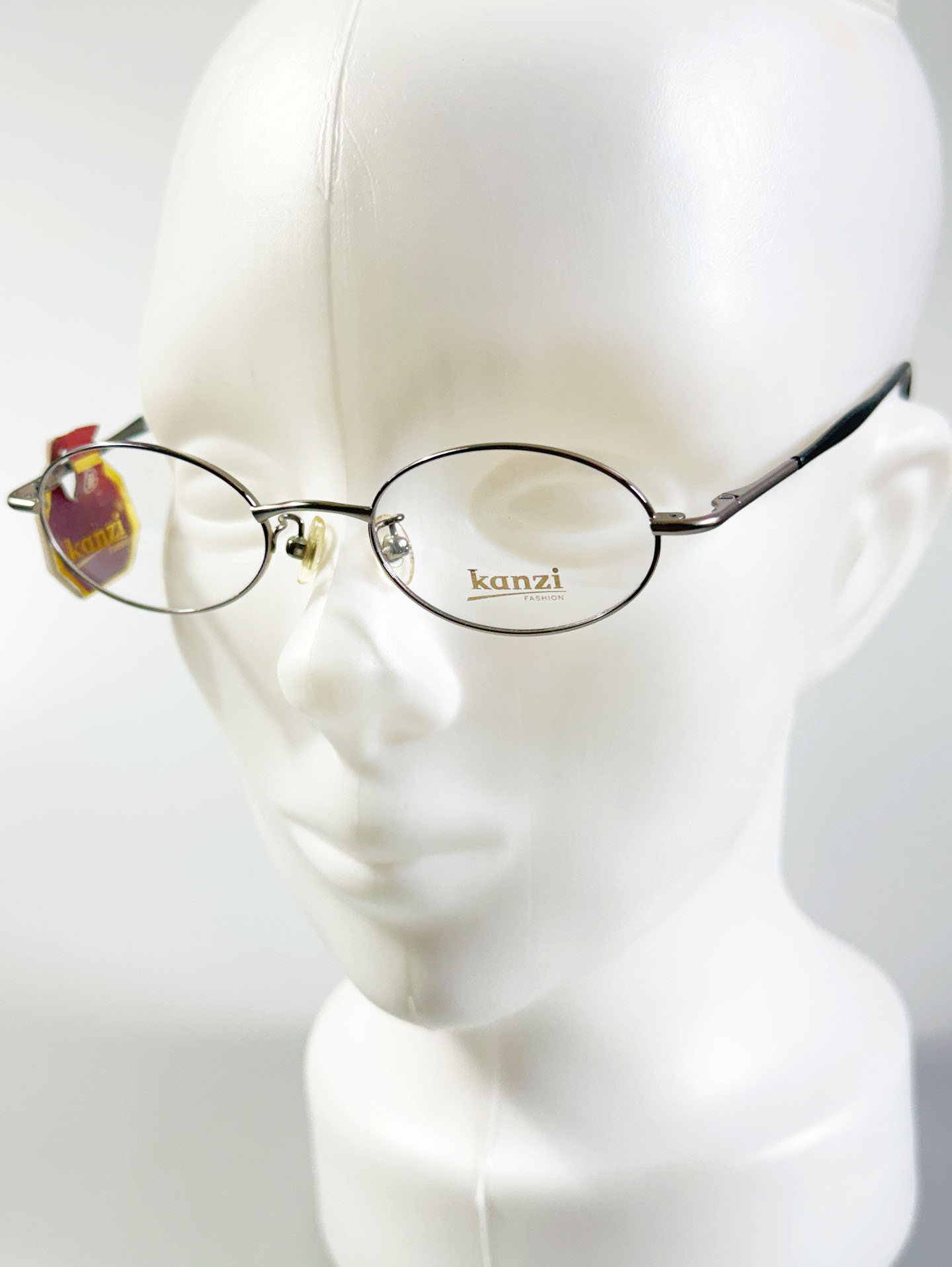 90's KANZI Dark Silver Slim Oval Metal Frame Glasses