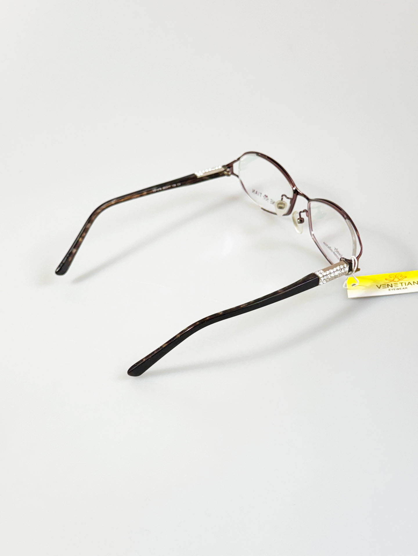 VENETIAN Brown Slim Geometric Metal Frame Glasses
