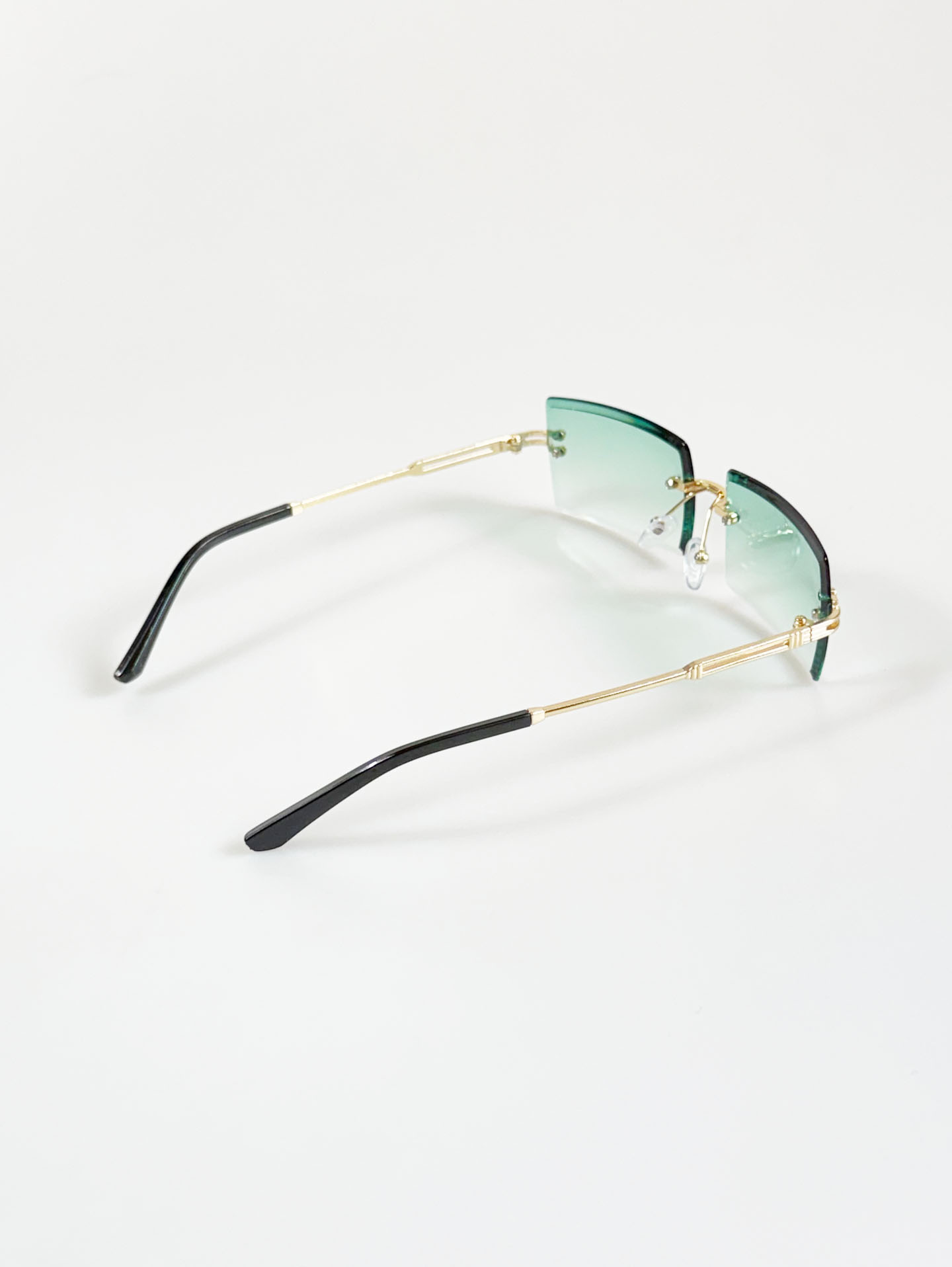 Green Gradient Gold Metal Rimless Square Tint Sunglasses