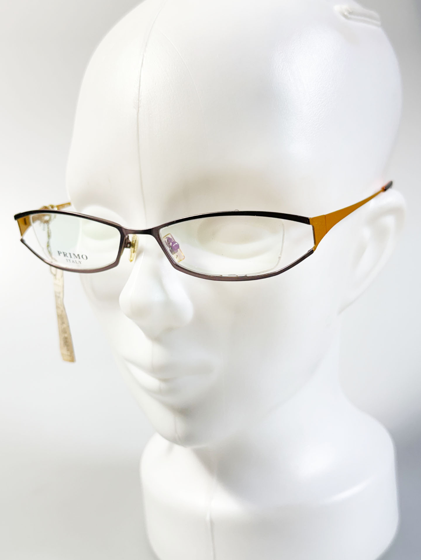 PRIMO ITALY Brown & Orange Slim Square Metal Frame Glasses