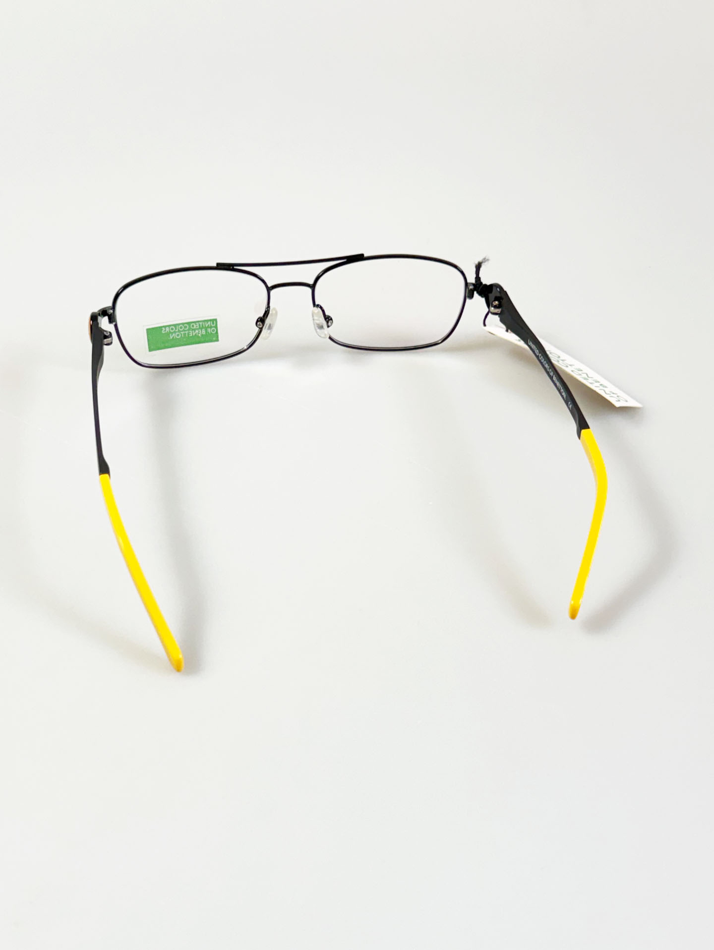 BENETTON Black Double Bridge Slim Square Metal Frame Glasses