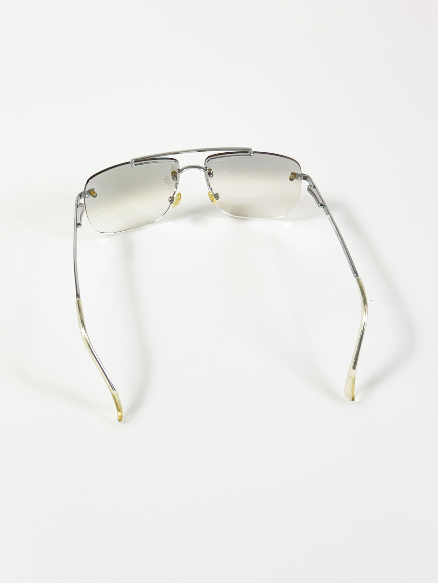 90’s Silver Double Bridge Rimless Square Metal Sunglasses
