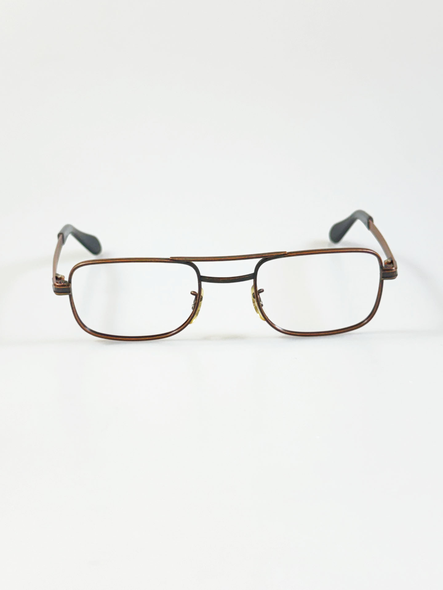 90's UNIVERSAL Antique Brown Square Aviator Metal Frame Glasses