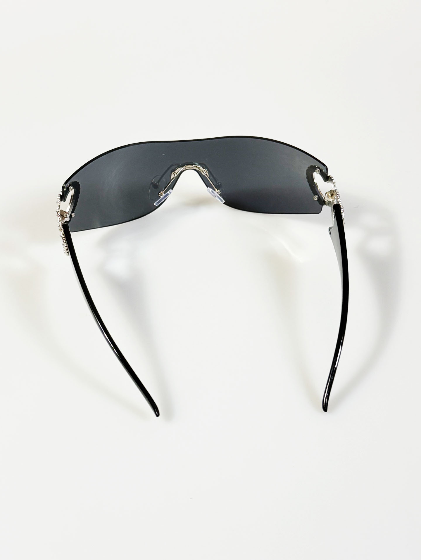 Black Goggle Shield Rimless Wraparound Sunglasses