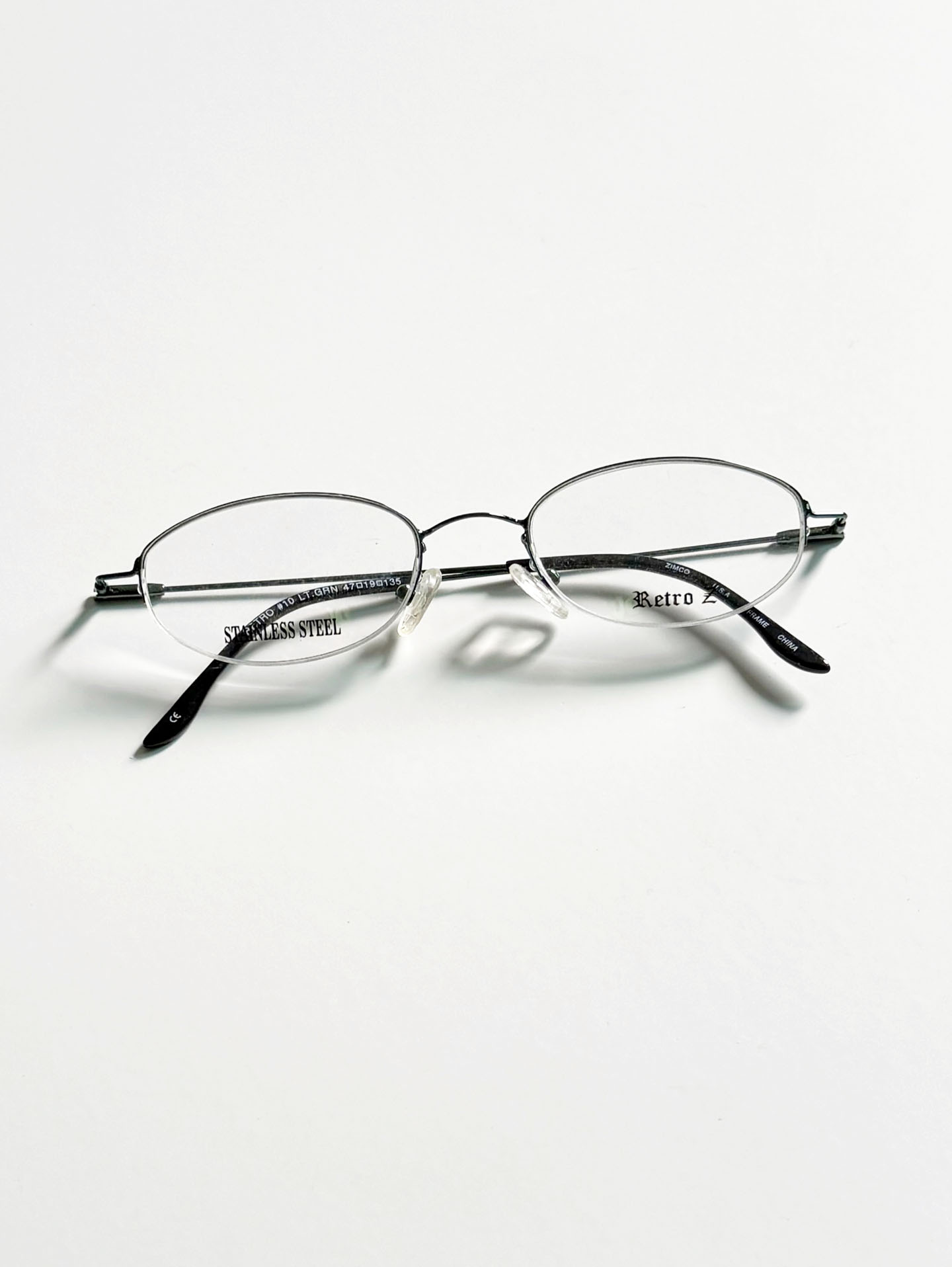 RETRO Z Green Slim Oval Half-Rim Metal Glasses