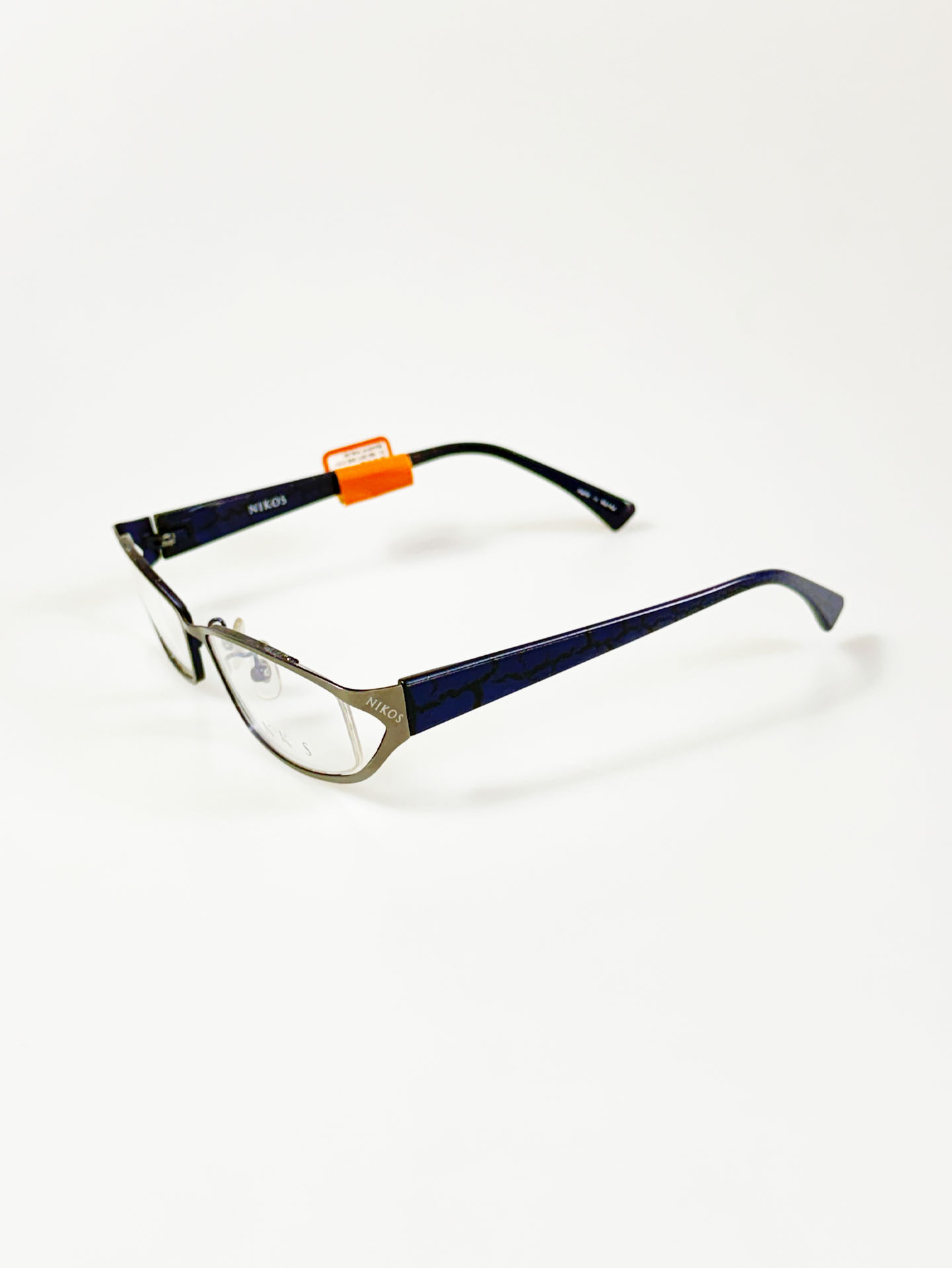 NIKOS Matte Silver& Navy Blue Slim Square Combination Frame Glasses