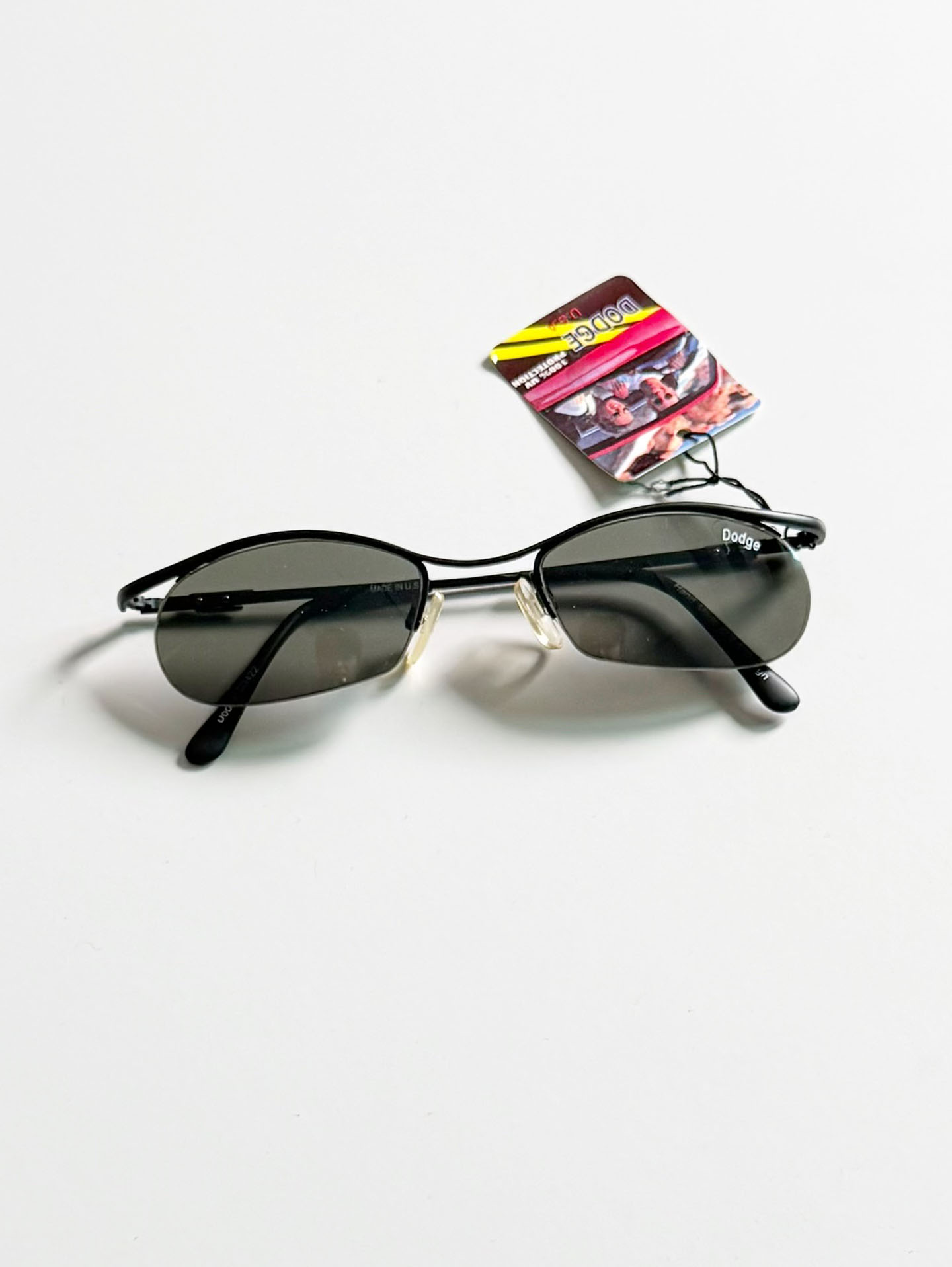 90's DODGE Black Oval Wire Frame Sunglasses