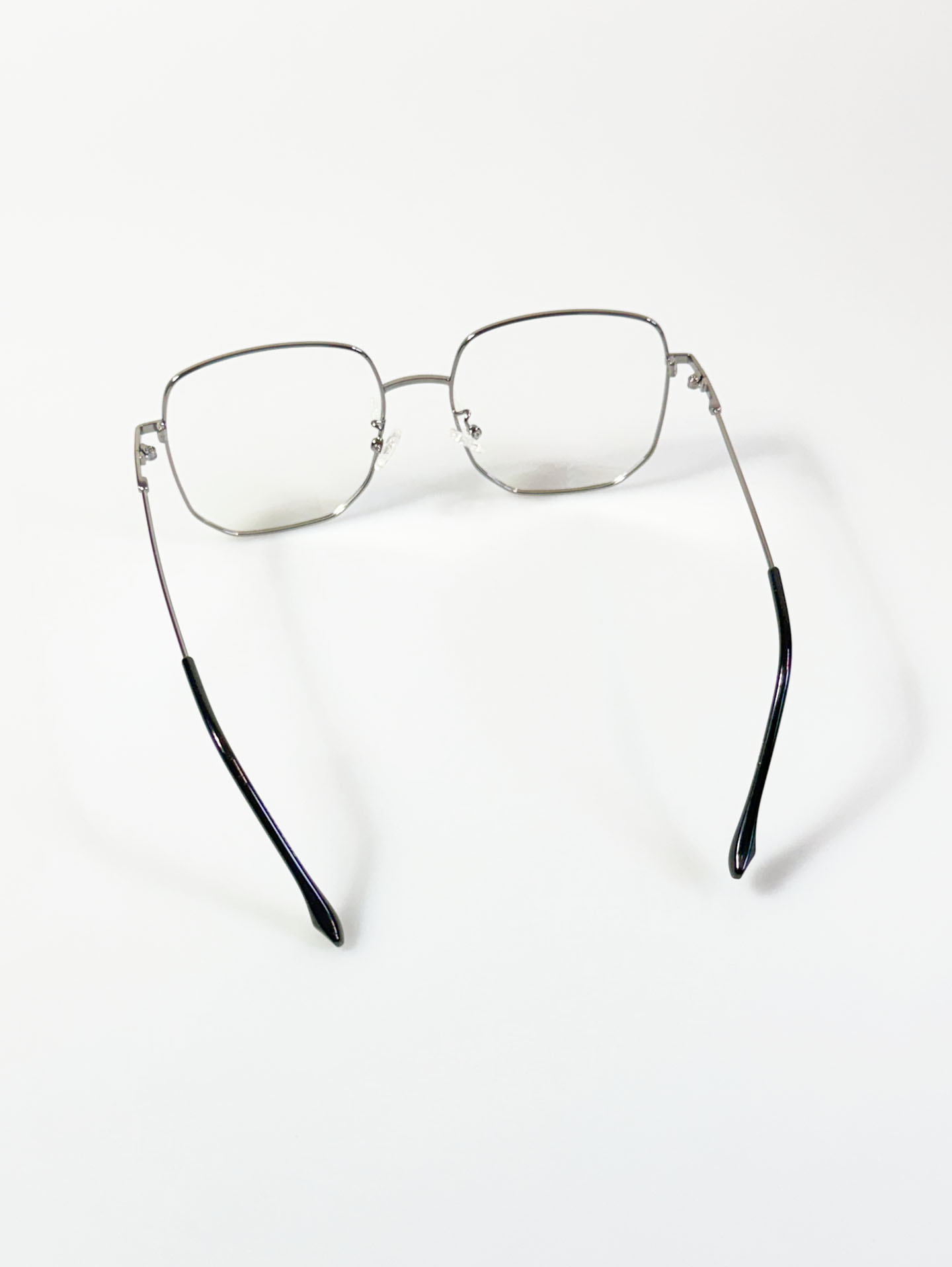 Dark Silver Oversized Square Metal Frame Glasses