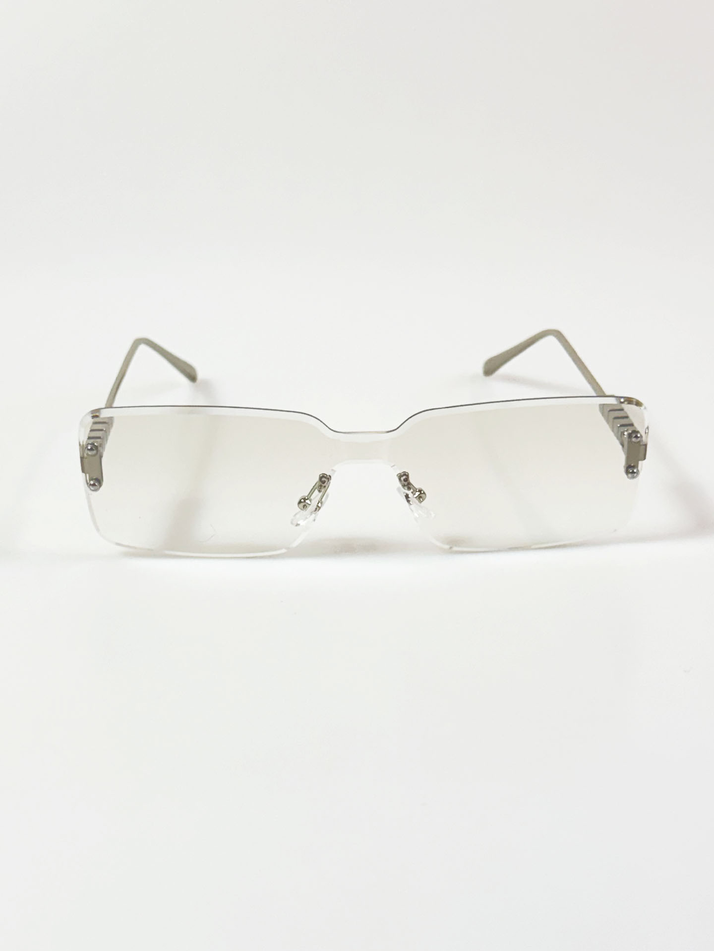 Goggle Rimless Square Silver Metal Shield Frame Sunglasses