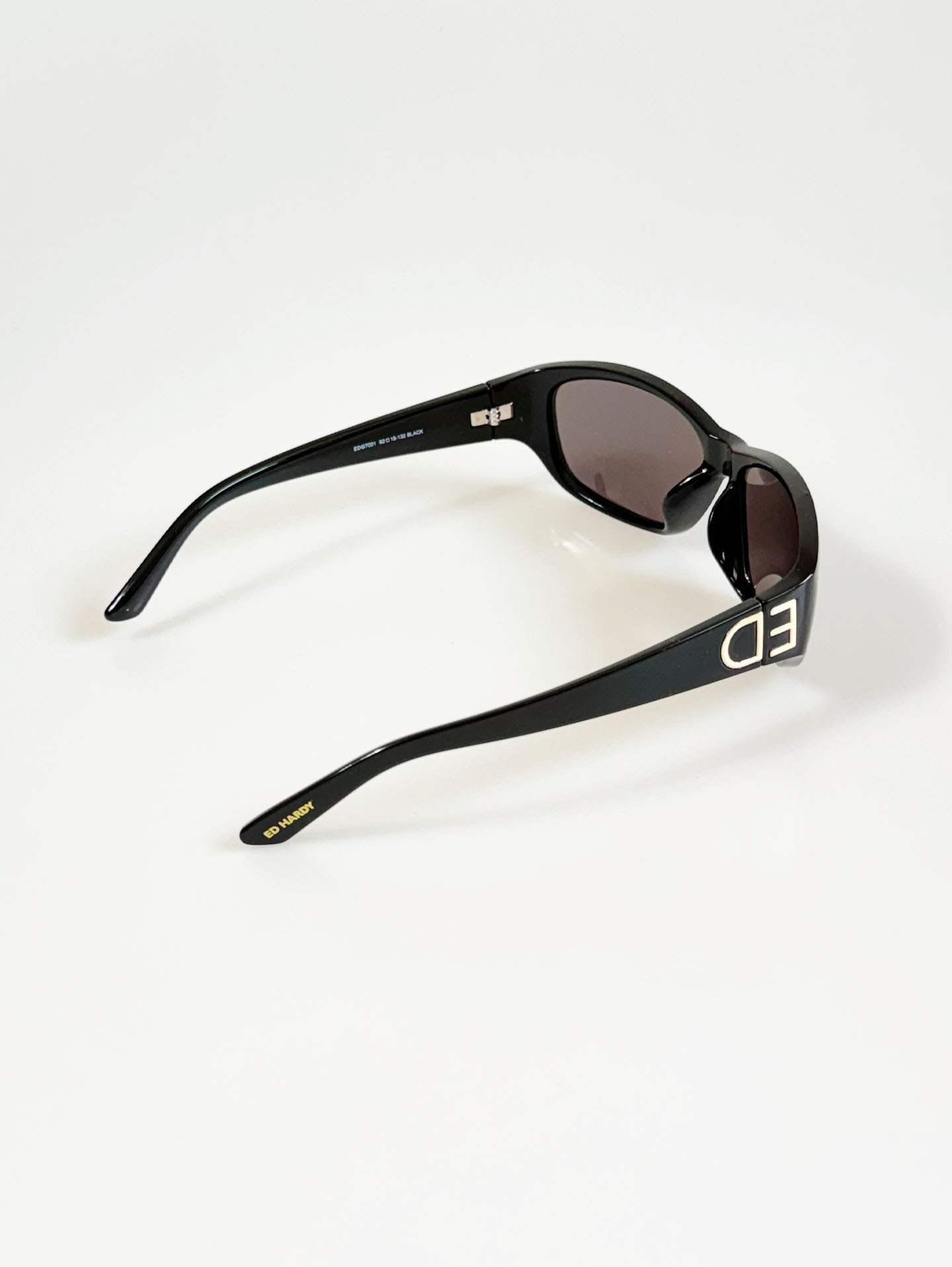 90's SANTANA Silver Rimless Oval Metal Orange Tint Sunglasses ED HARDY Black Wraparound Square Sungl