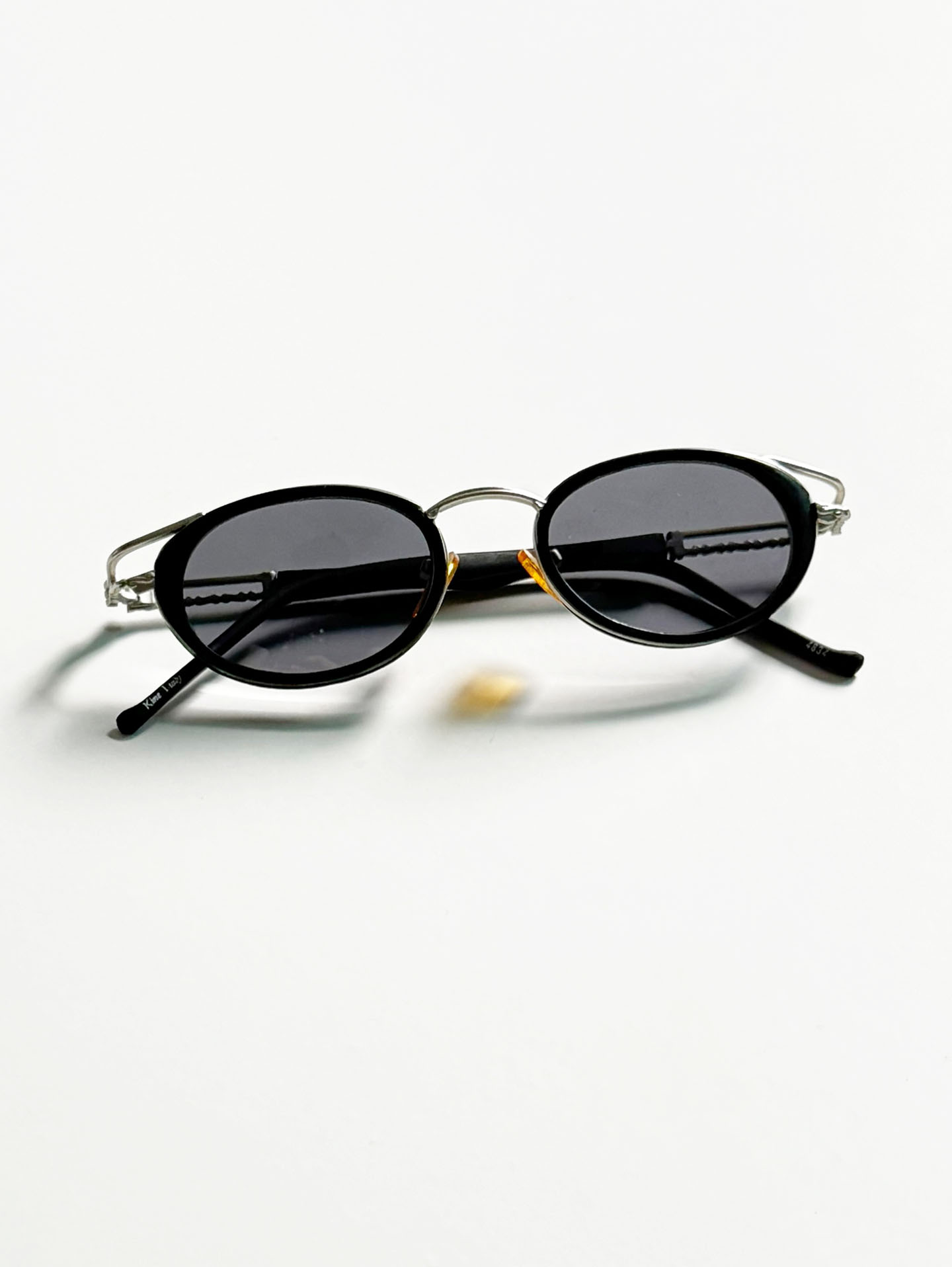 90's KINE Silver & Black Layered Oval Metal Frame Sunglasses