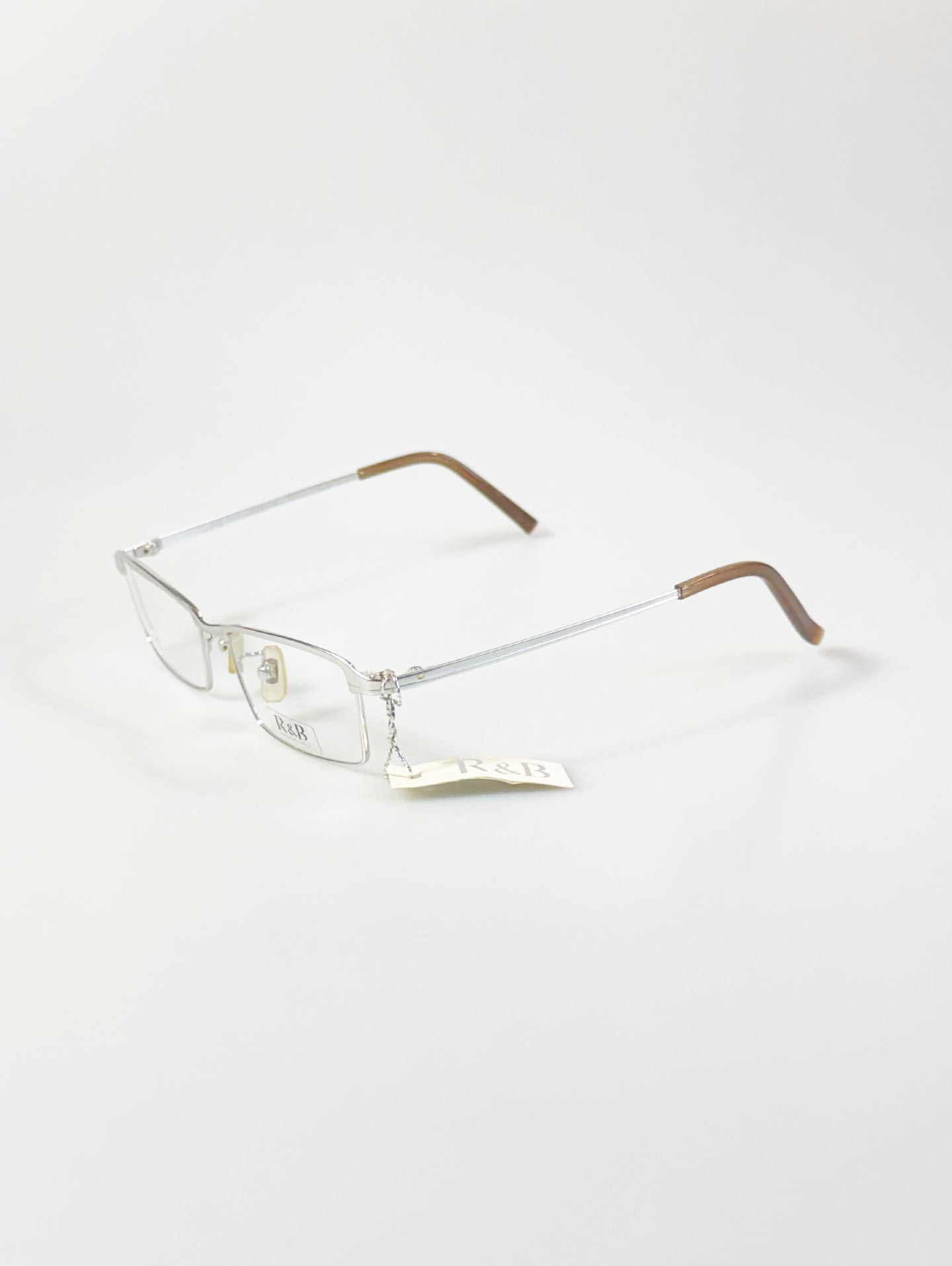 R&B Eyewear Silver Slim Square Semi-Rimless Metal Glasses