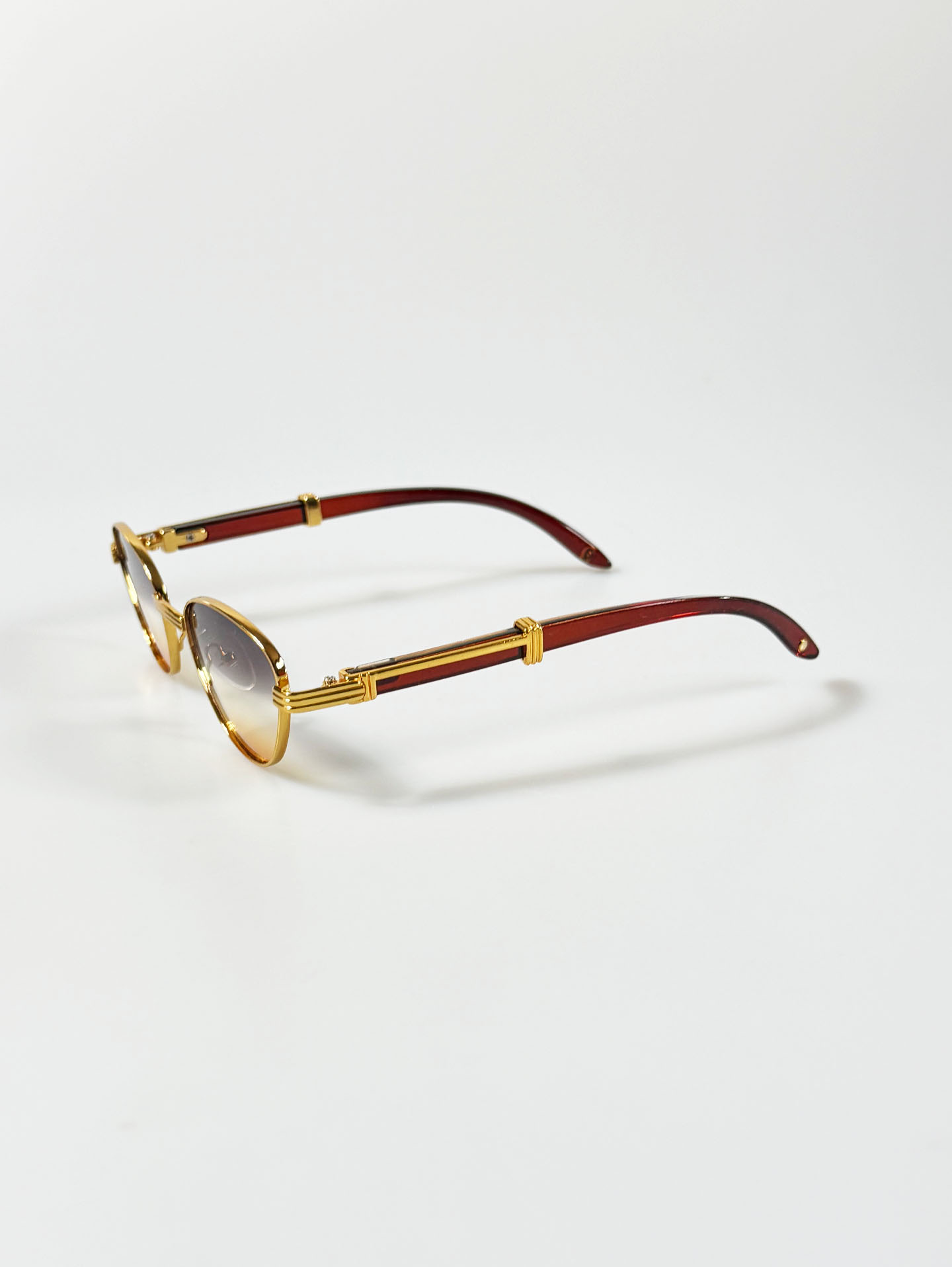 Gold Slim Oval Metal Frame Gradient Tint Sunglasses